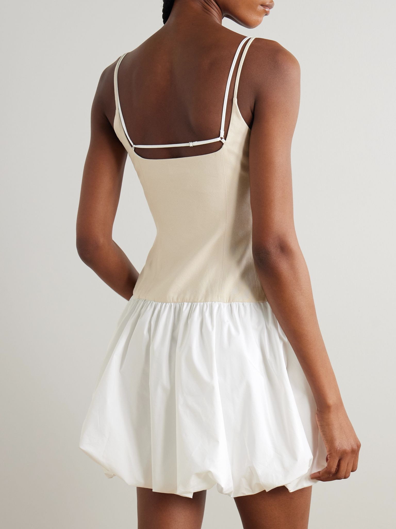 Fifi linen-blend and gathered cotton-blend poplin mini dress Beige - 3