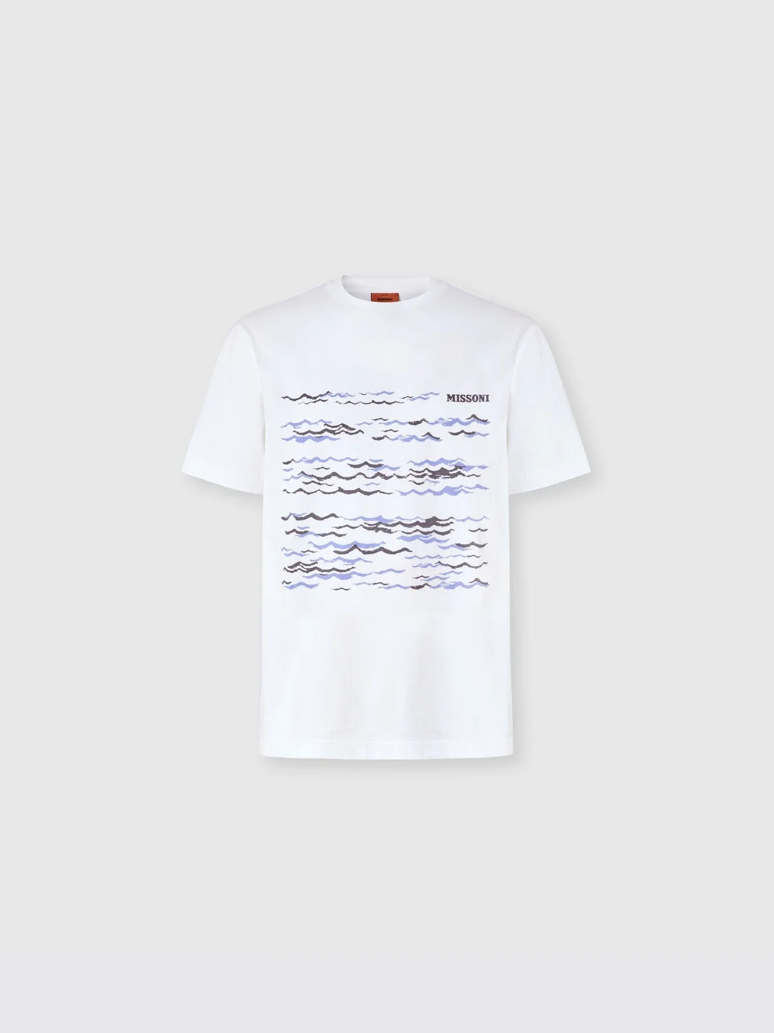 Crew-neck cotton T-shirt with wave print and logo - 1