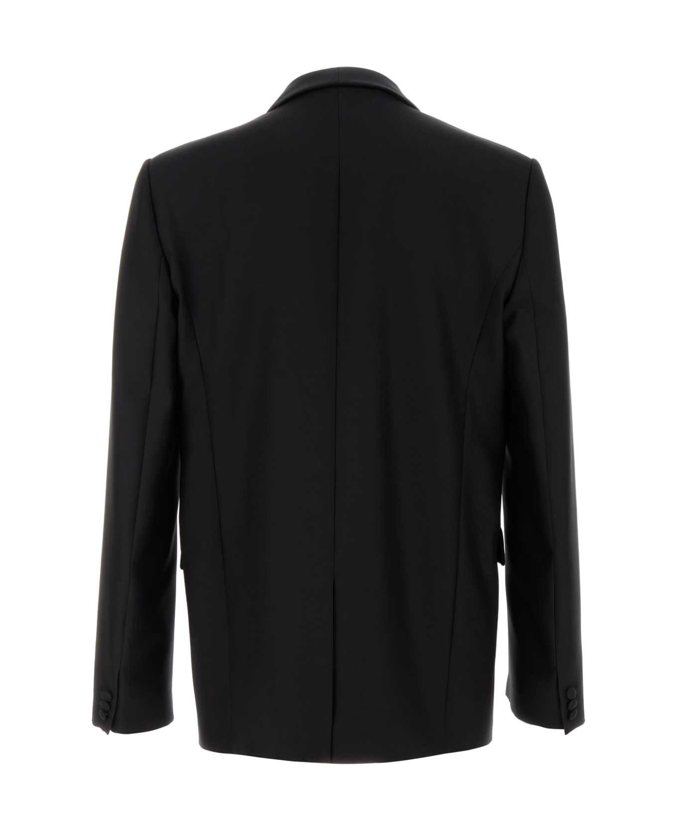 Black Wool Blend Blazer - 2