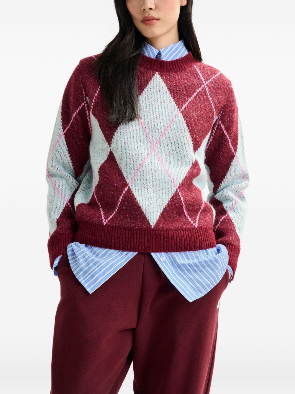 diamond-pattern crew-neck sweater - 3