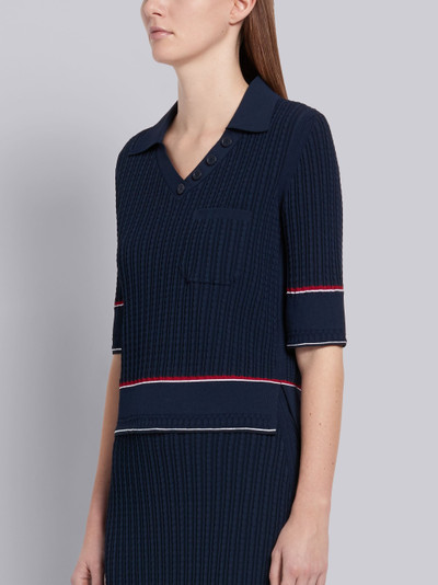 Thom Browne Navy Viscose Elite Baby Cable Open Polo Tee outlook