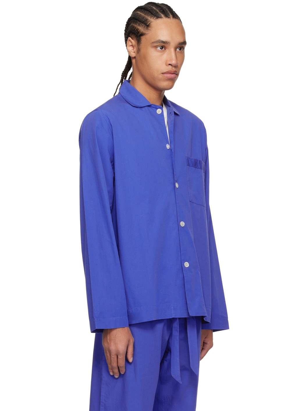 Blue Poplin Long-Sleeved Pyjama Shirt - 2
