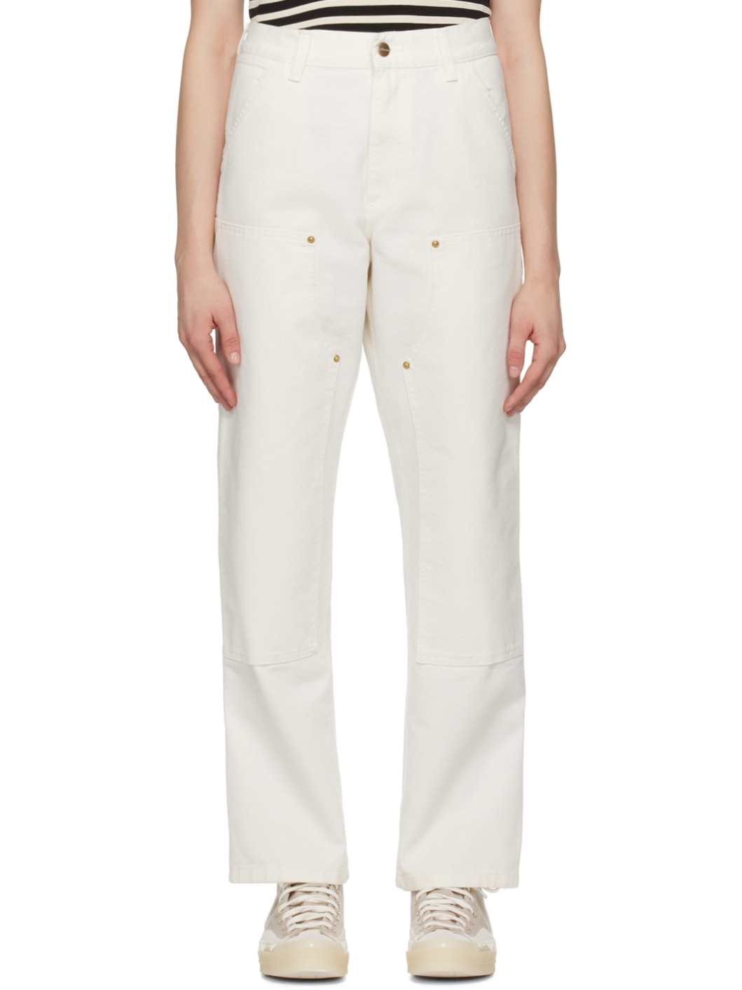 White Double Knee Trousers - 1