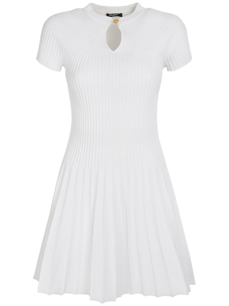 Pleated knit short sleeve mini dress - 1