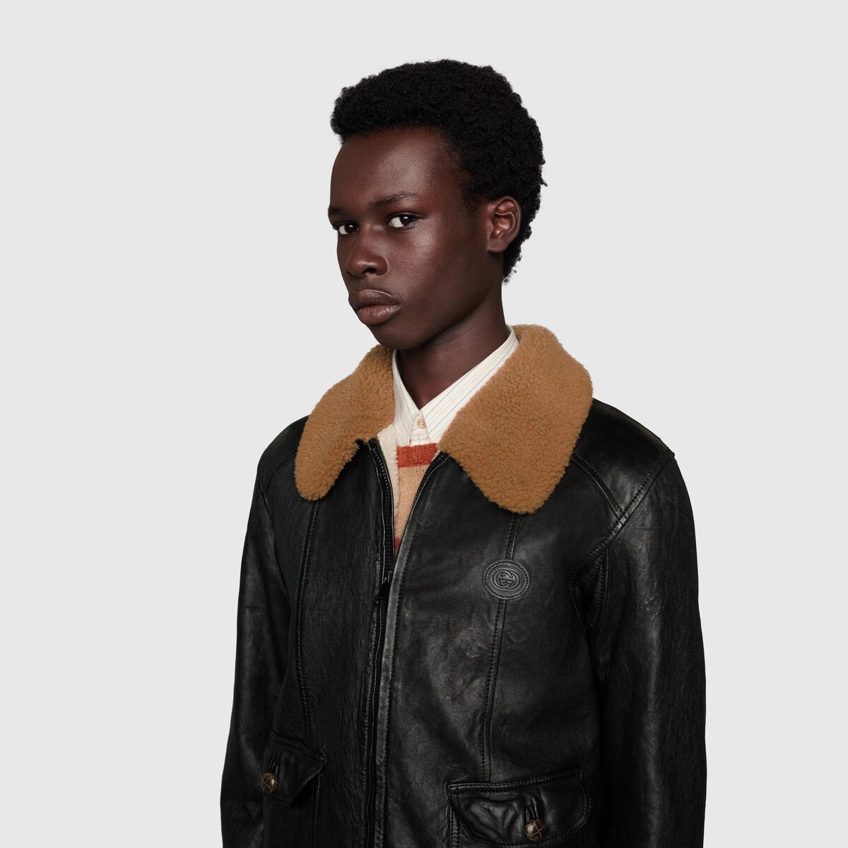 Leather jacket with shearling - 5