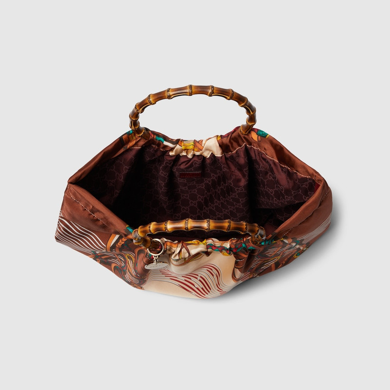 Silk maxi tote bag with bamboo handle 8