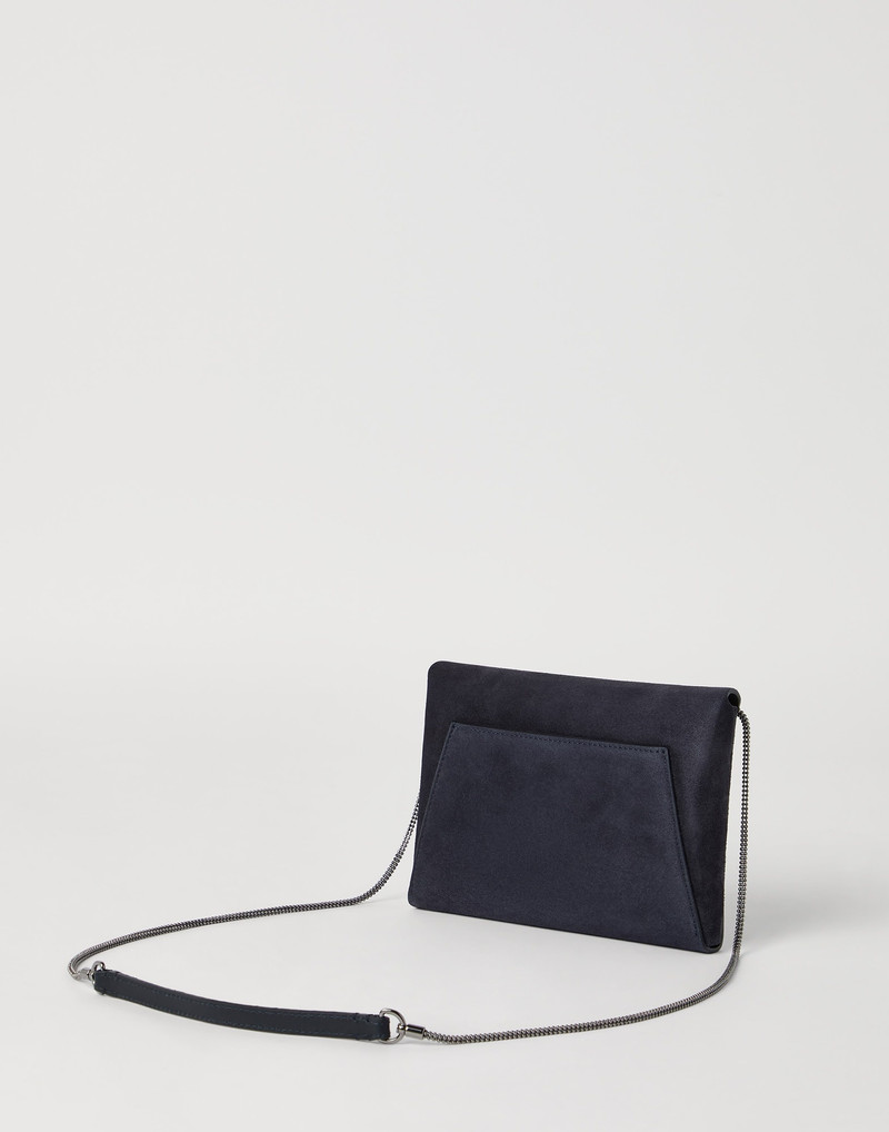 Brunello Cucinelli BC Duo pochette in suede with precious chain outlook