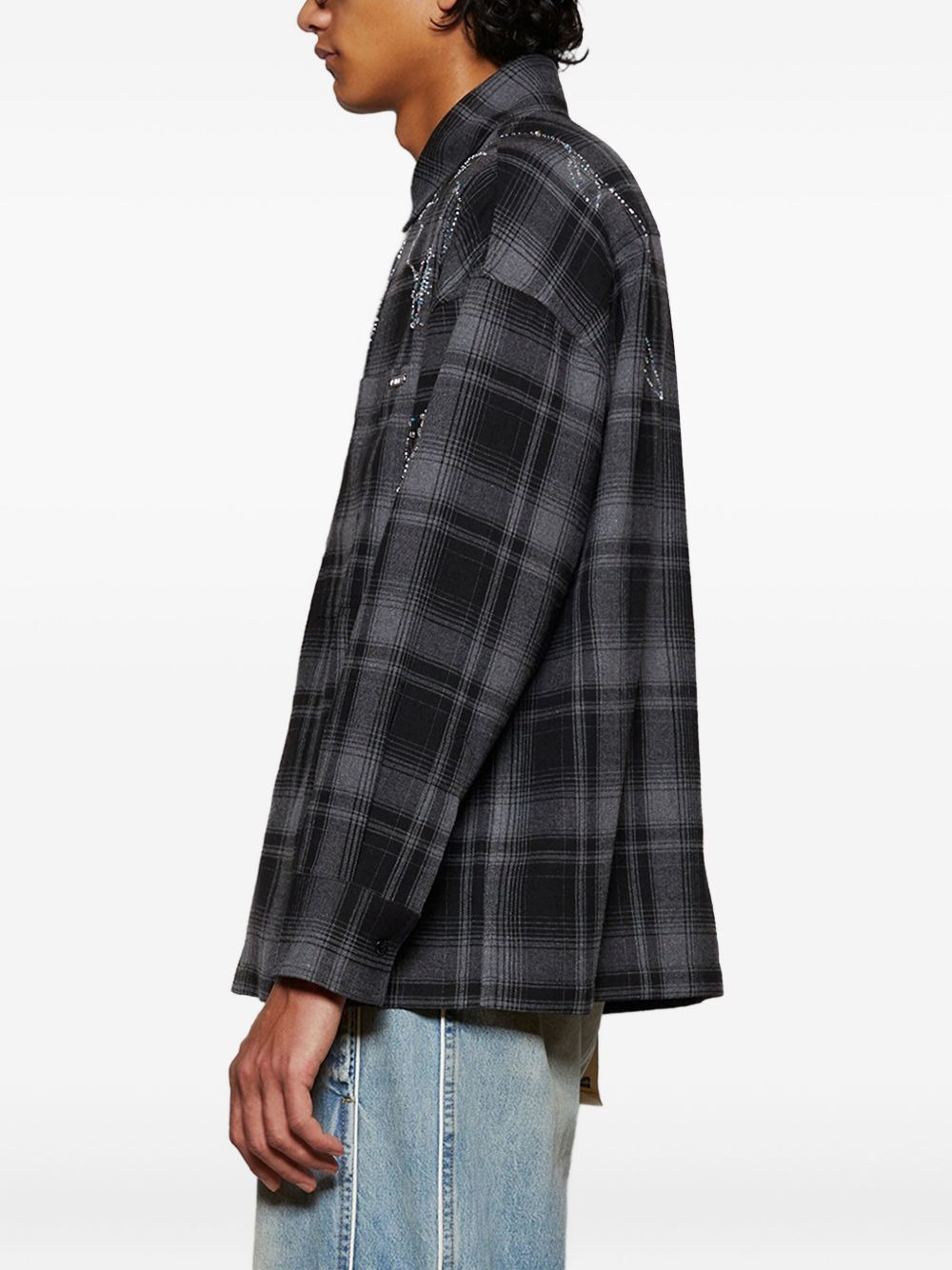 rhinestone-embellished plaid shirt - 4