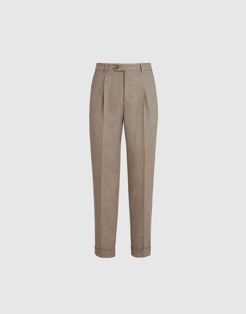 Virgin wool, cotton and silk mouliné trousers with pleat 1