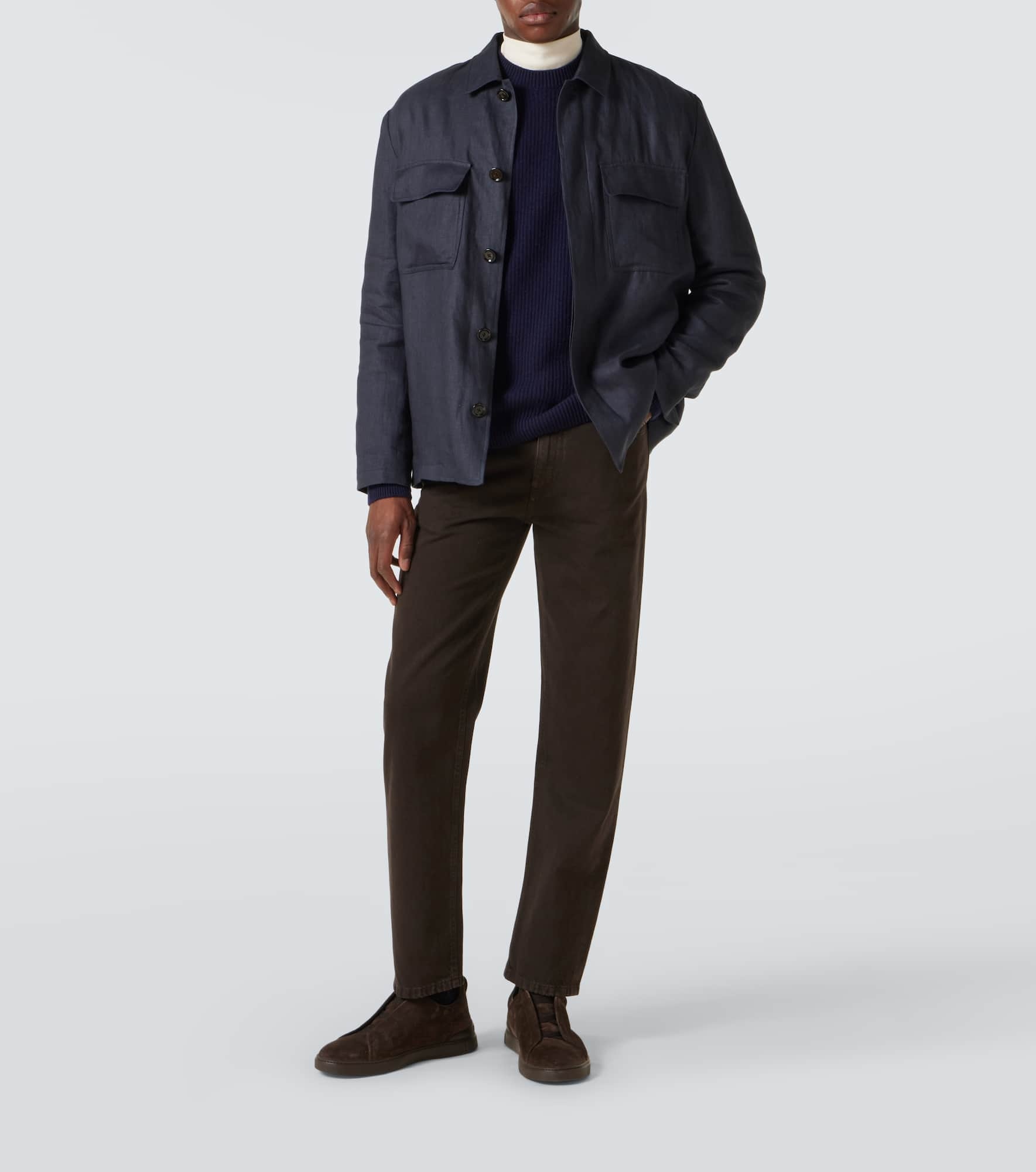 Leather-trimmed cotton straight pants - 2