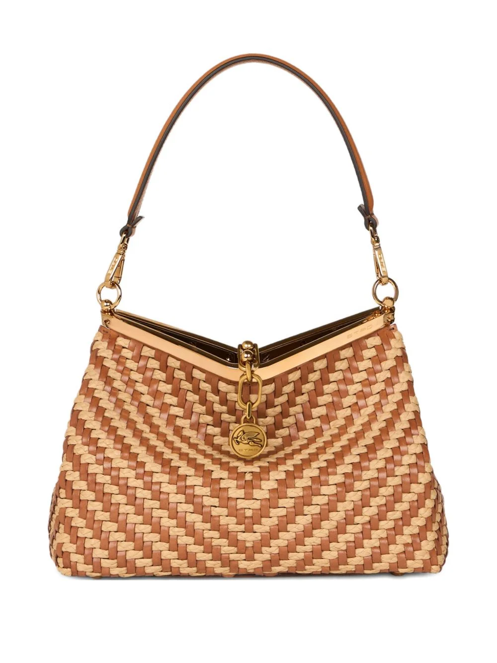 medium Vela woven-leather shoulder bag - 1