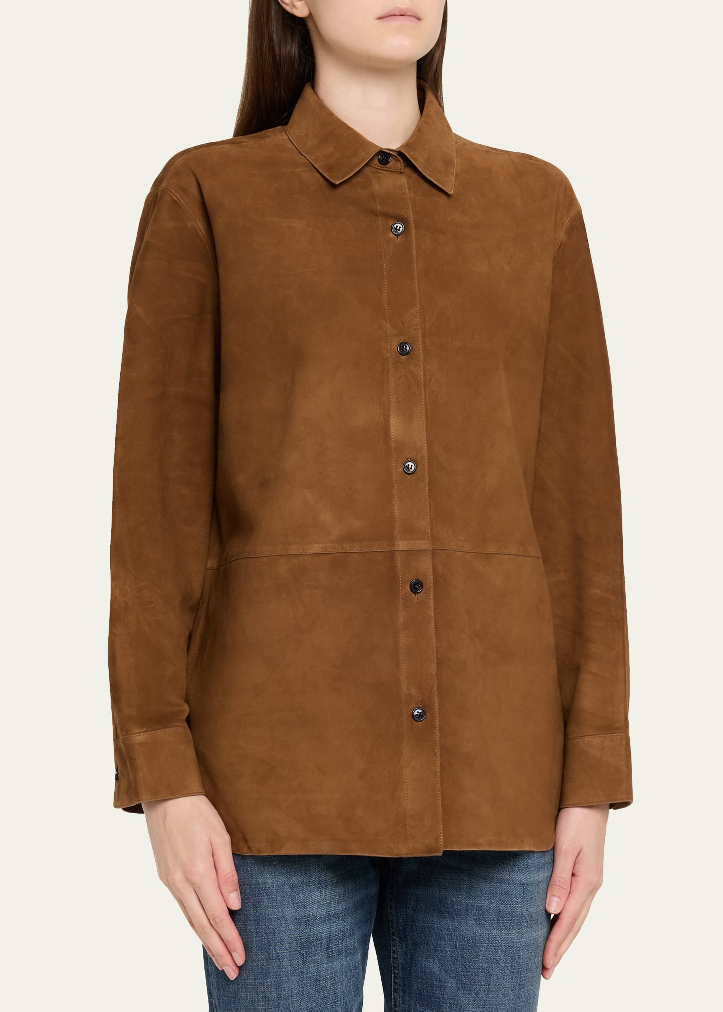Long-Sleeve Suede Menswear Shirt - 4