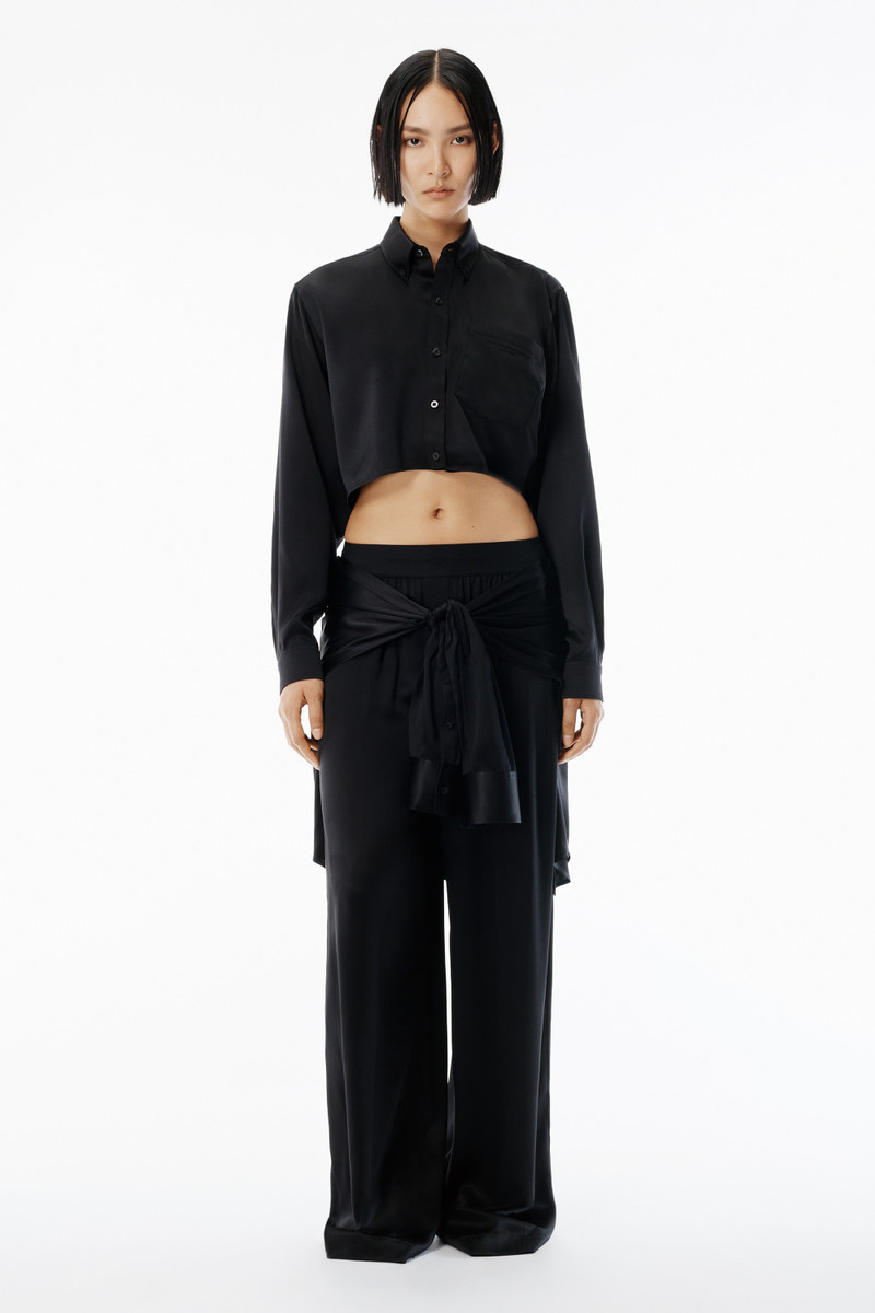 Alexander Wang Black Silk Charmeuse Cropped Shirt outlook