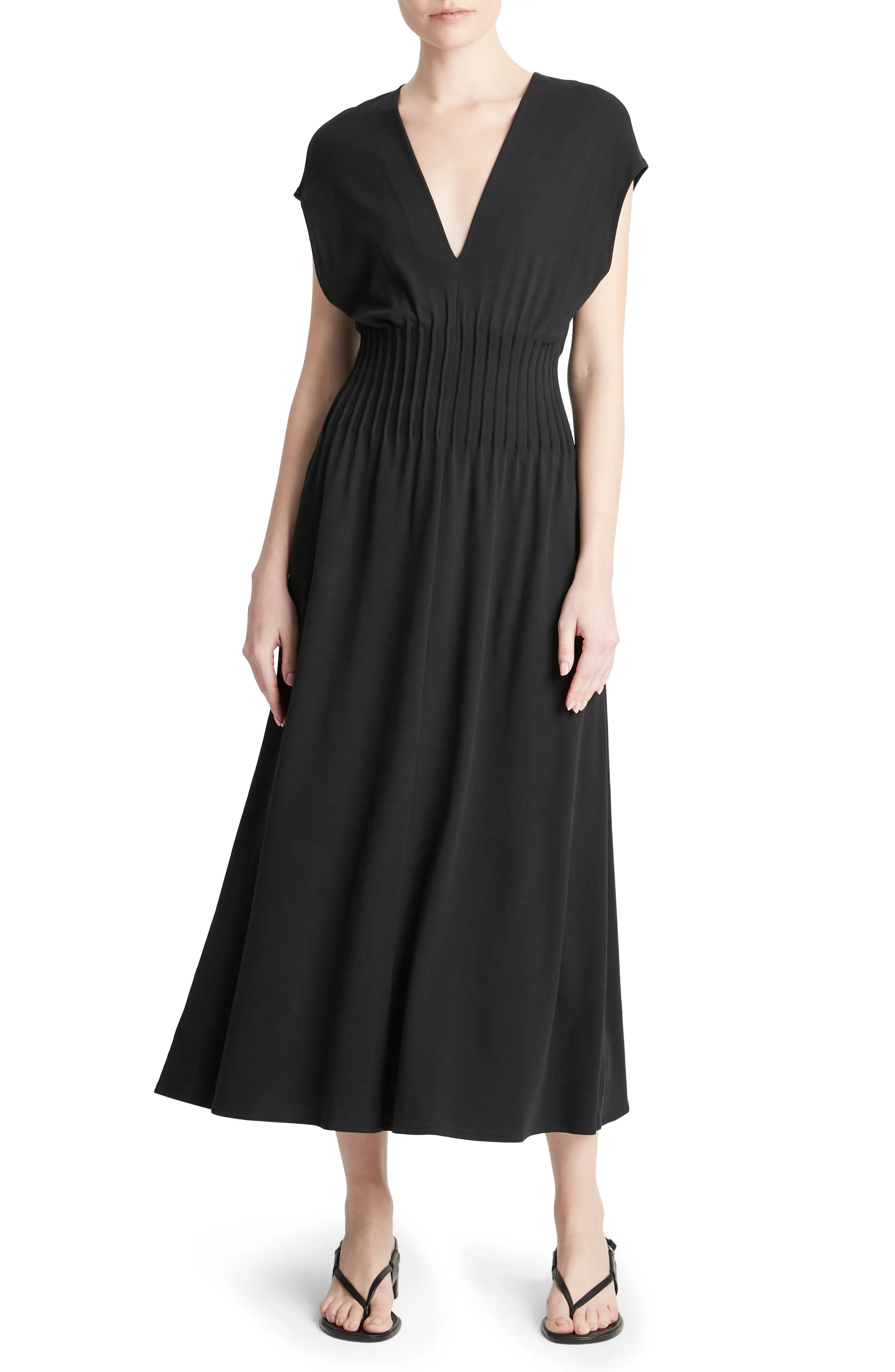 Pintuck V-Neck Maxi Dress - 1