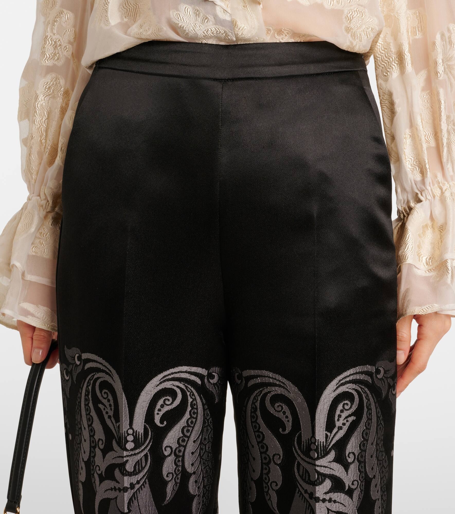 Printed silk-blend wide-leg pants - 4