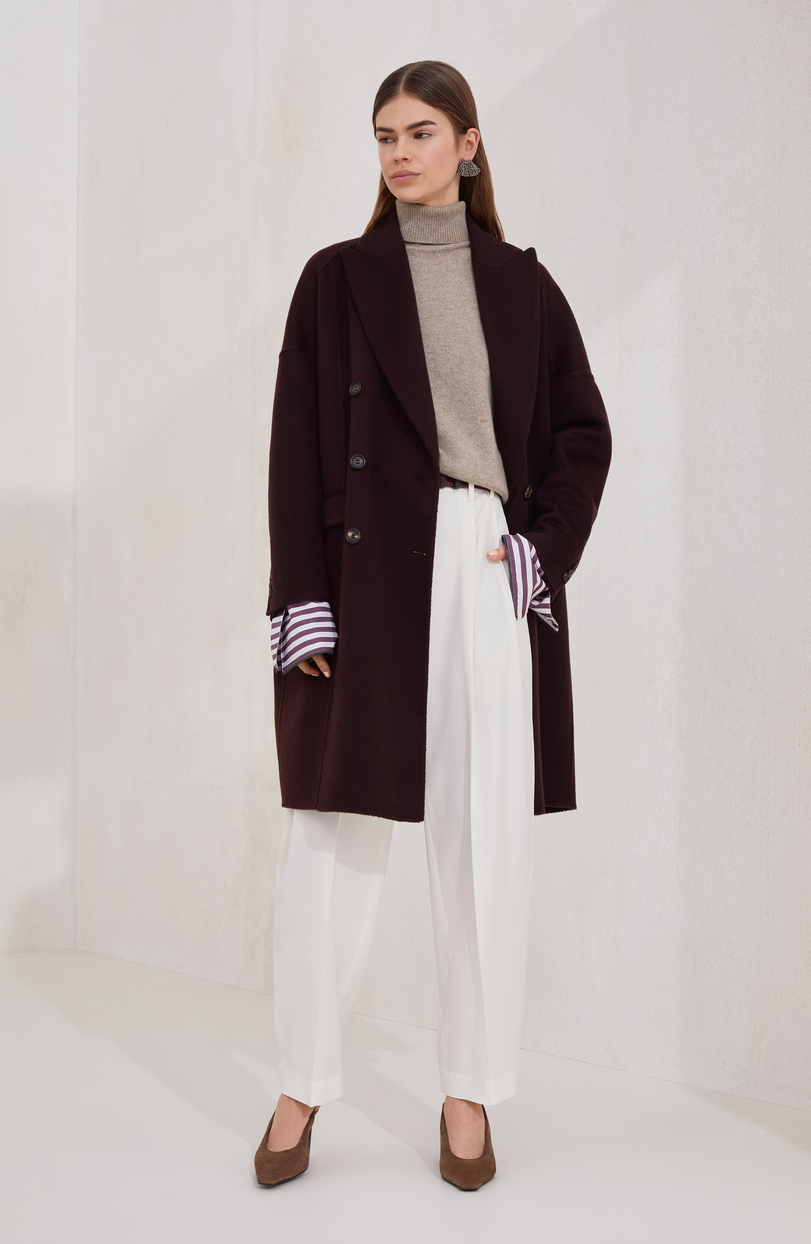 Brunello Cucinelli Handcrafted coat in Burgundy at Nordstrom - 6