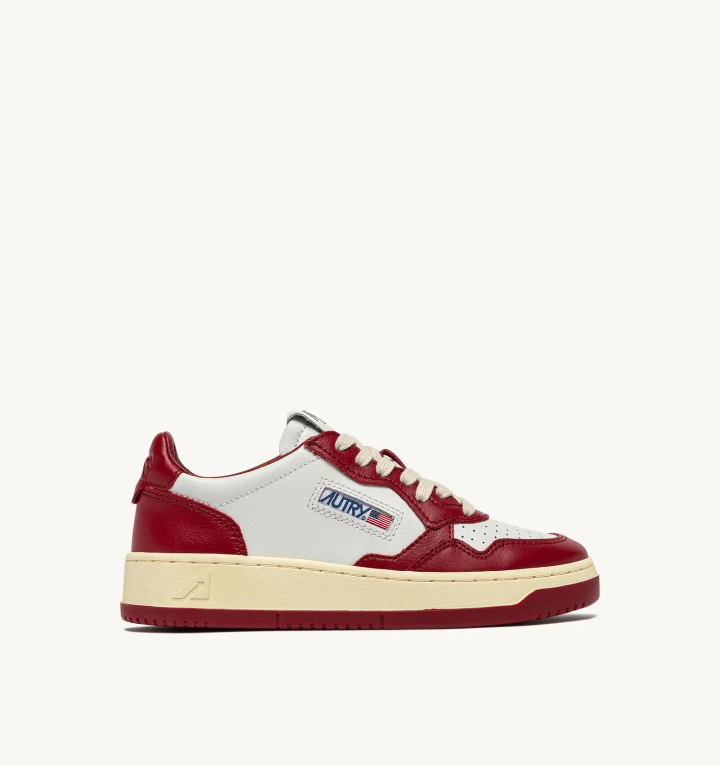 MEDALIST LOW BICOLOR SNEAKERS IN WHITE AND DEEP CLARET LEATHER - 1