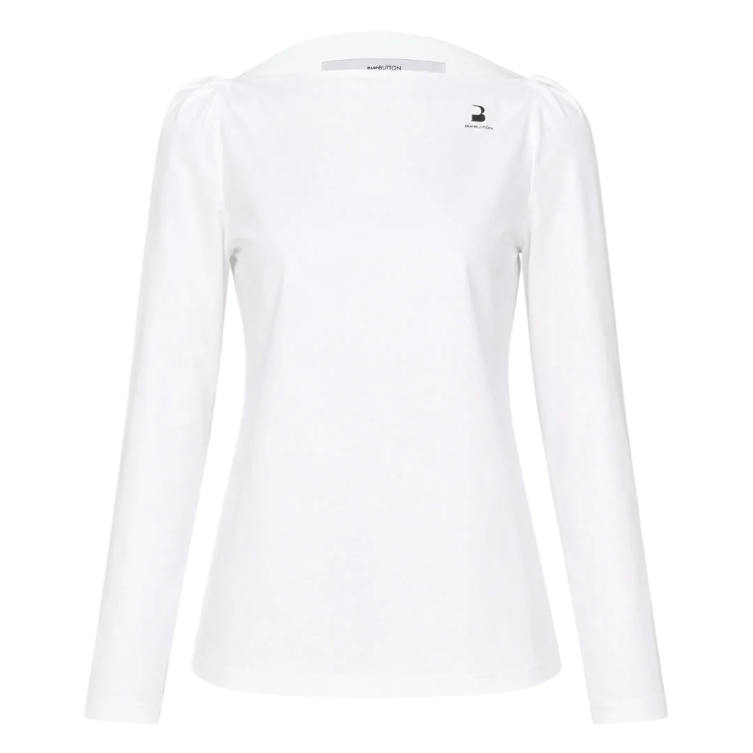 White Straight Neck Long Sleeve Tee - 1