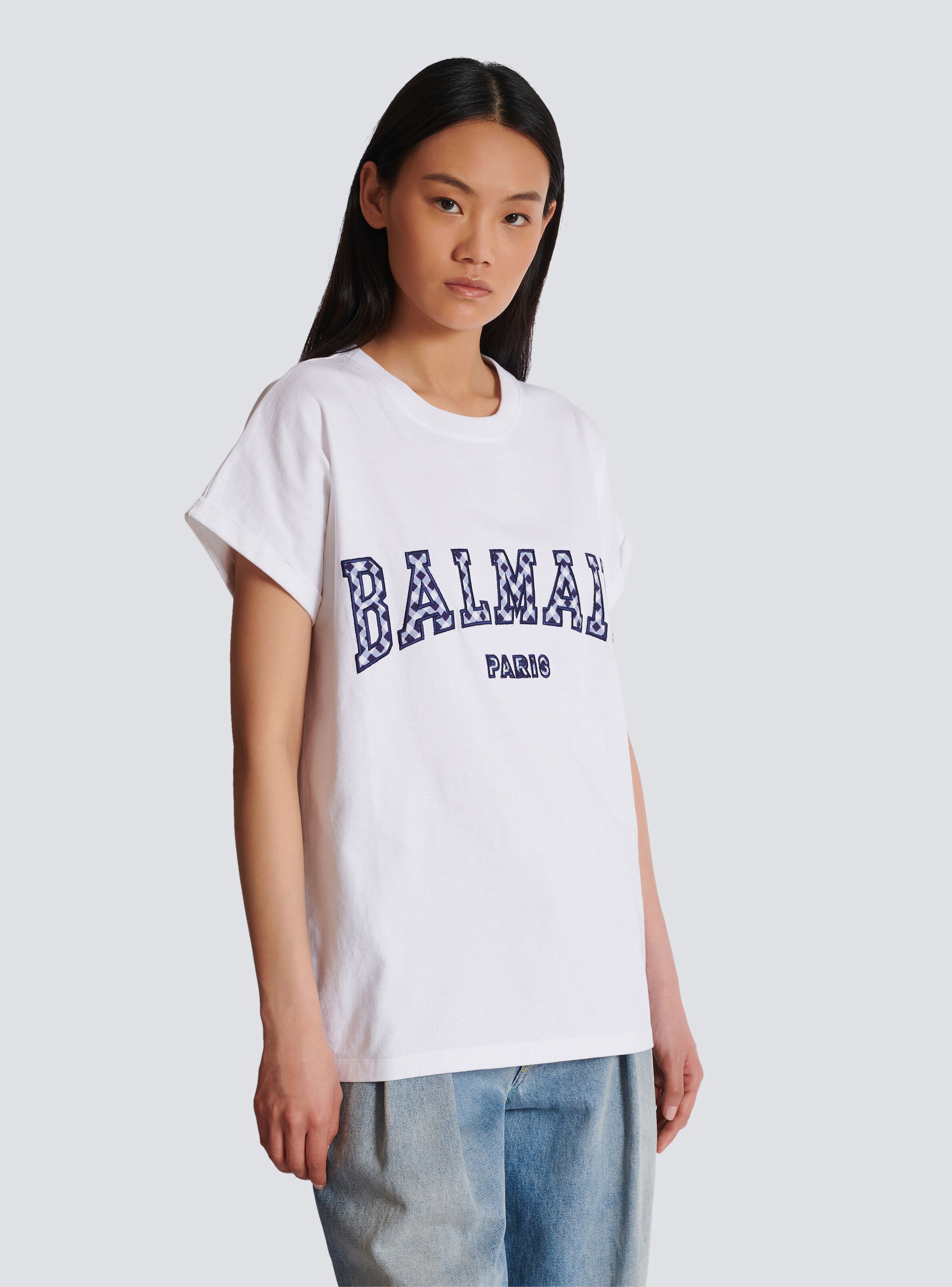 T-shirt with gingham Balmain Paris lettering - 6