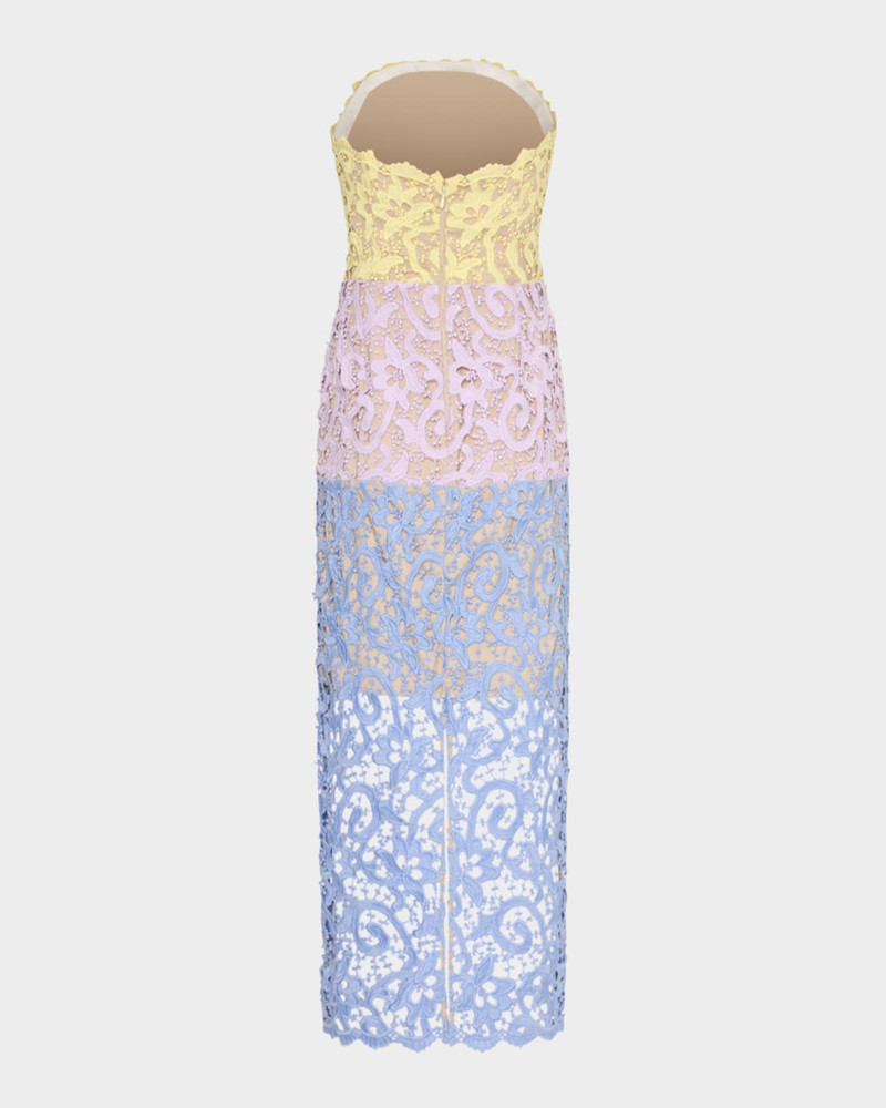 MILLY Kait Strapless Colorblock Lace Midi Dress outlook