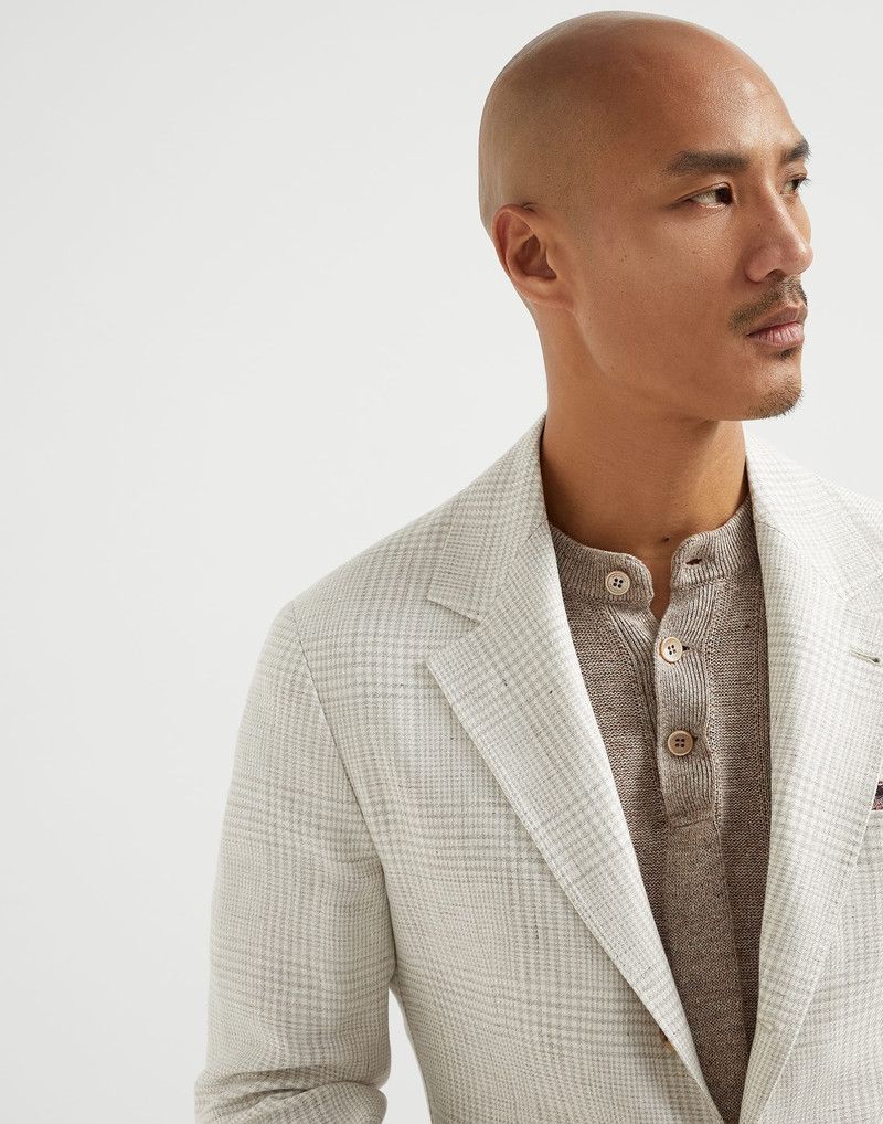 Linen, wool and silk Prince of Wales diagonal deconstructed blazer 3