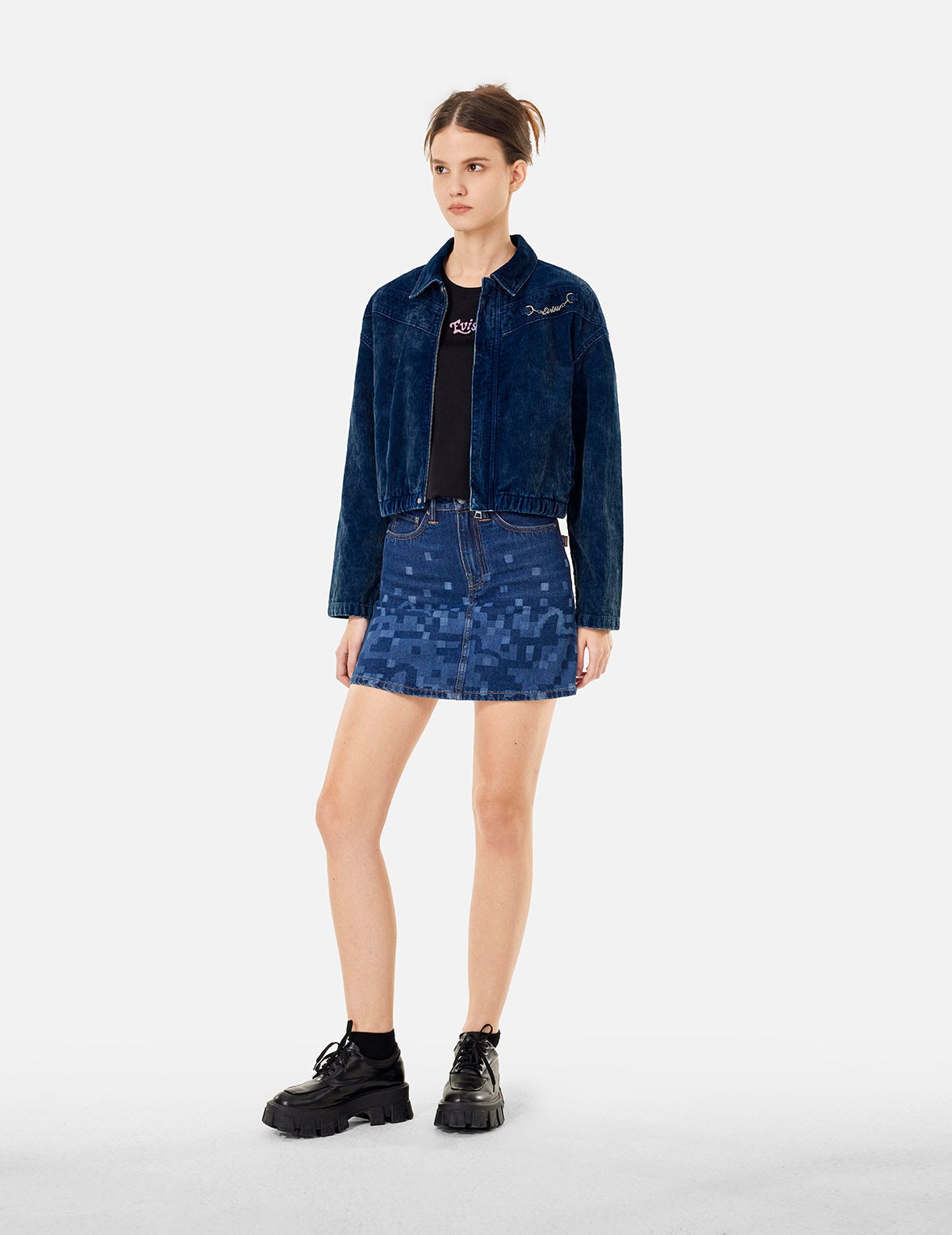Logo Embroidery Fashion Fit Washed Corduroy Denim Jacket - 3