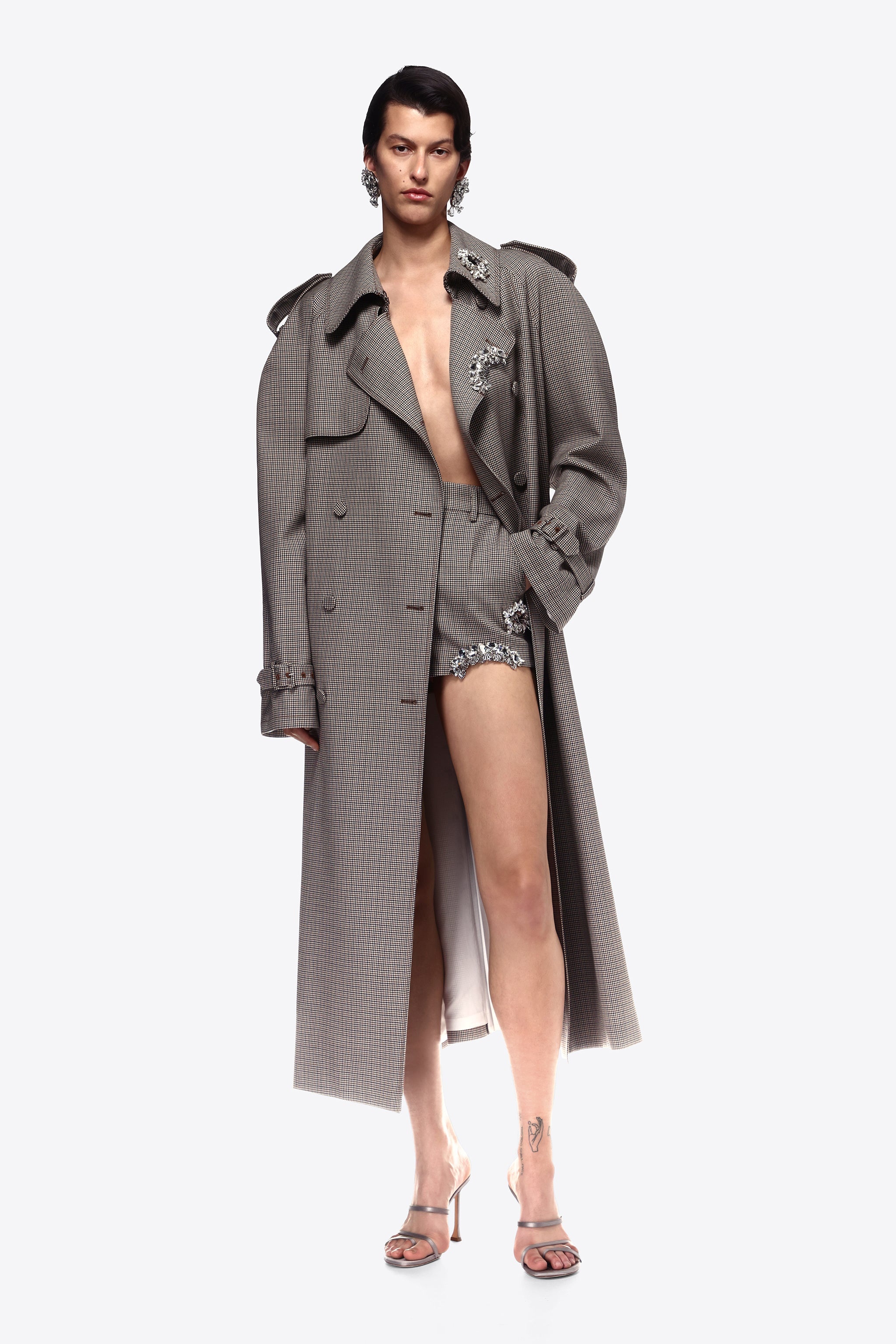 DISTRESSED CRYSTAL TRENCH COAT - 3