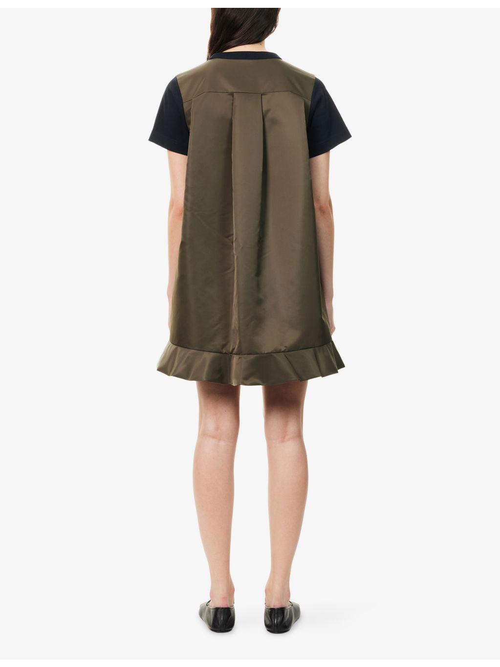 Pleated-Contrast Short-Sleeves Cotton-Jersey Mini Dress - 4