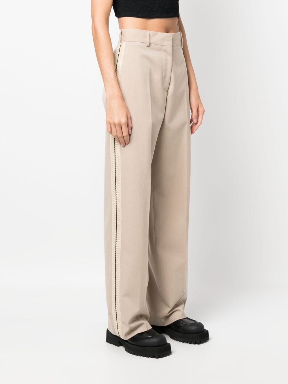 crochet-stripe cotton trousers - 3