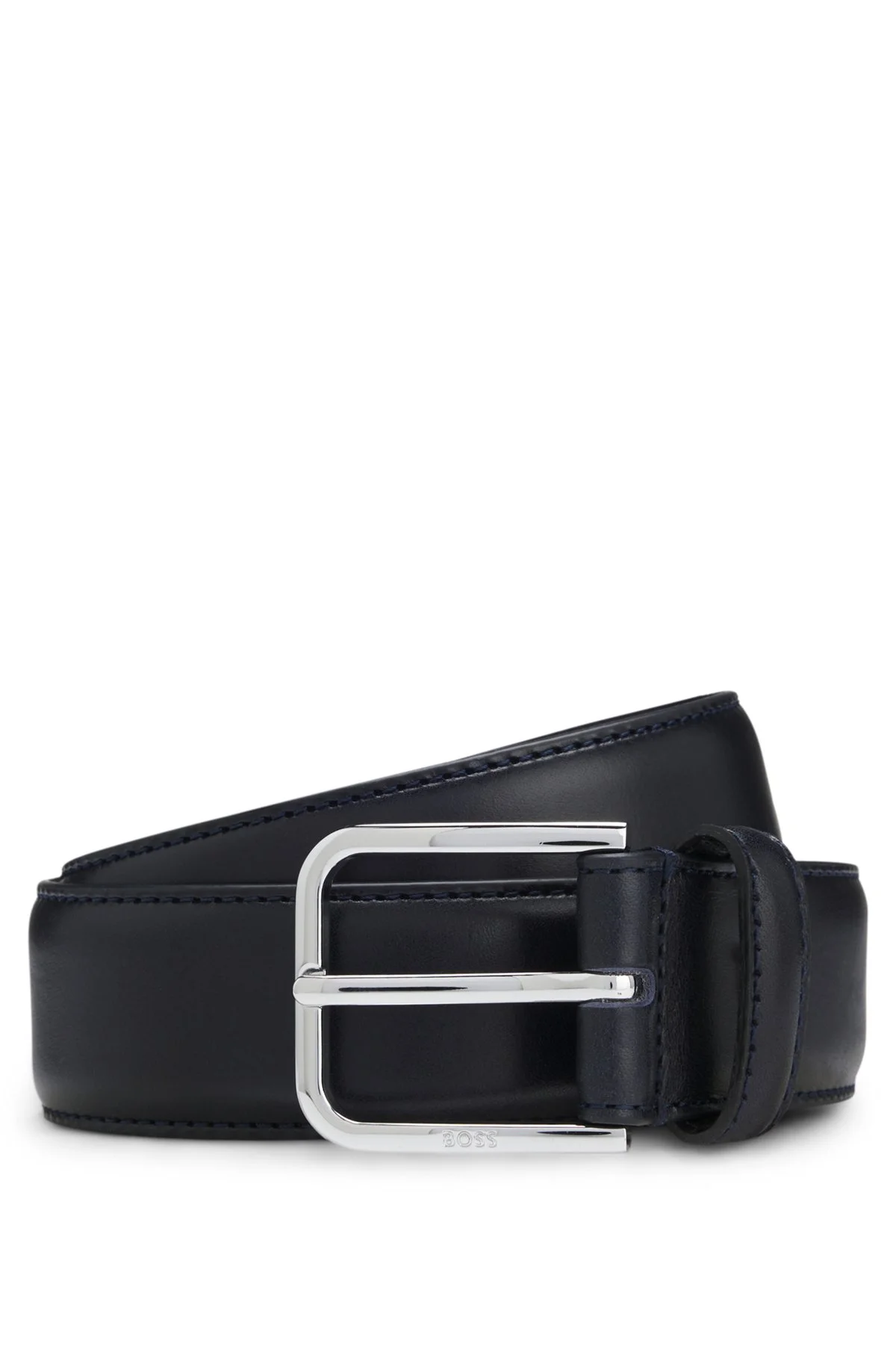 LEATHER BUSINESS BELT WITH POLISHED SILVER BUCKLE - 1