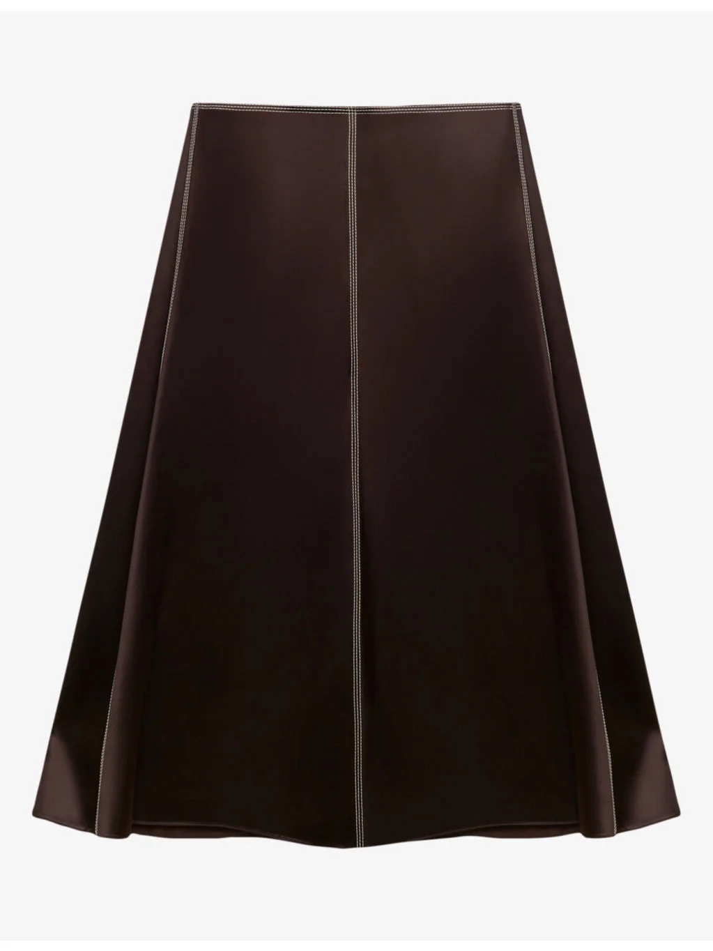Contrast-Stitch Satin Midi Skirt - 1