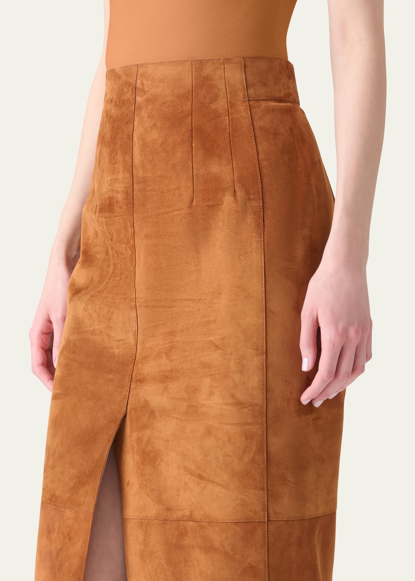Lamb Suede Slit Midi Pencil Skirt - 5
