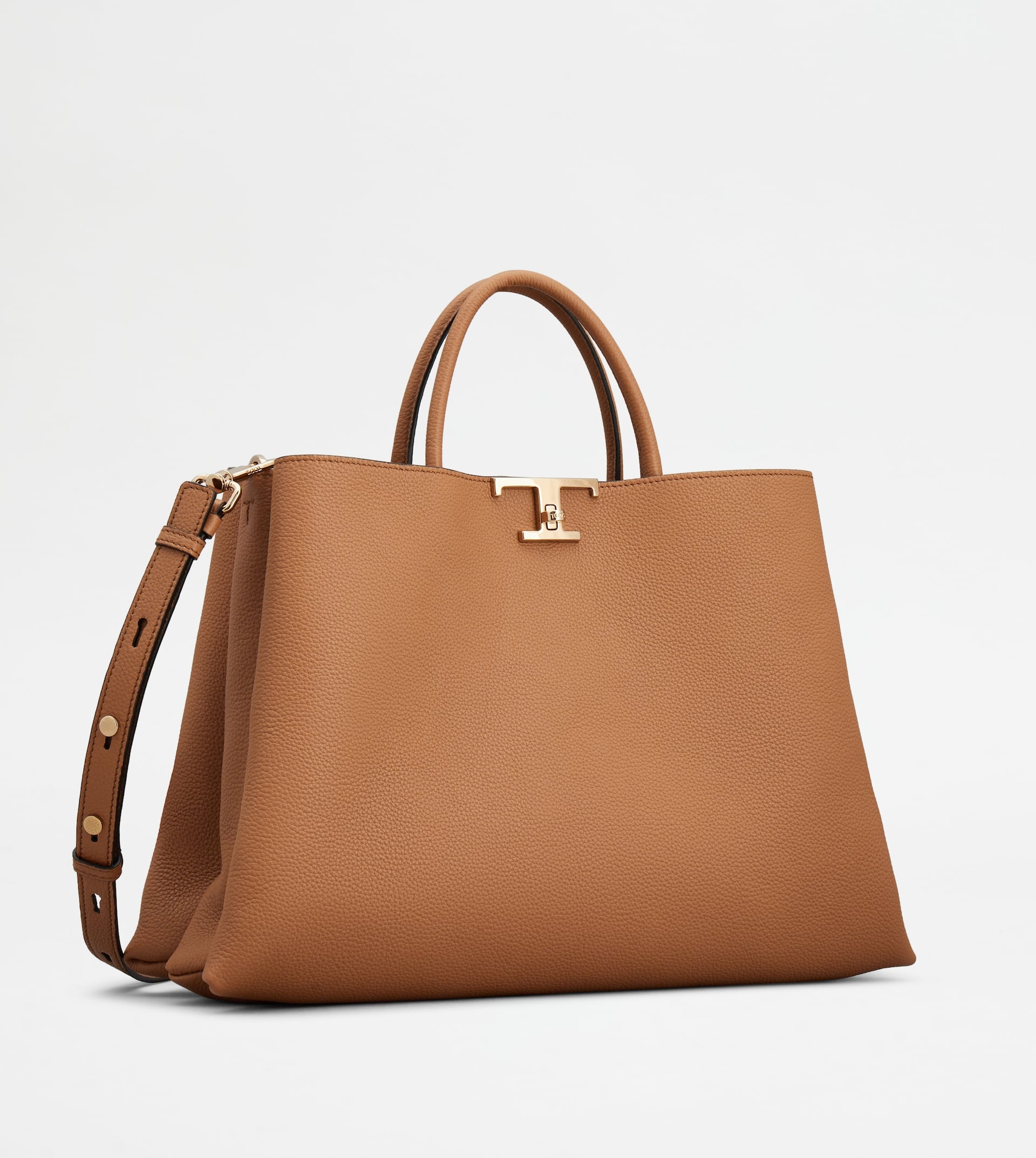 T TIMELESS SHOPPING BAG IN LEATHER MEDIUM - BROWN - 3