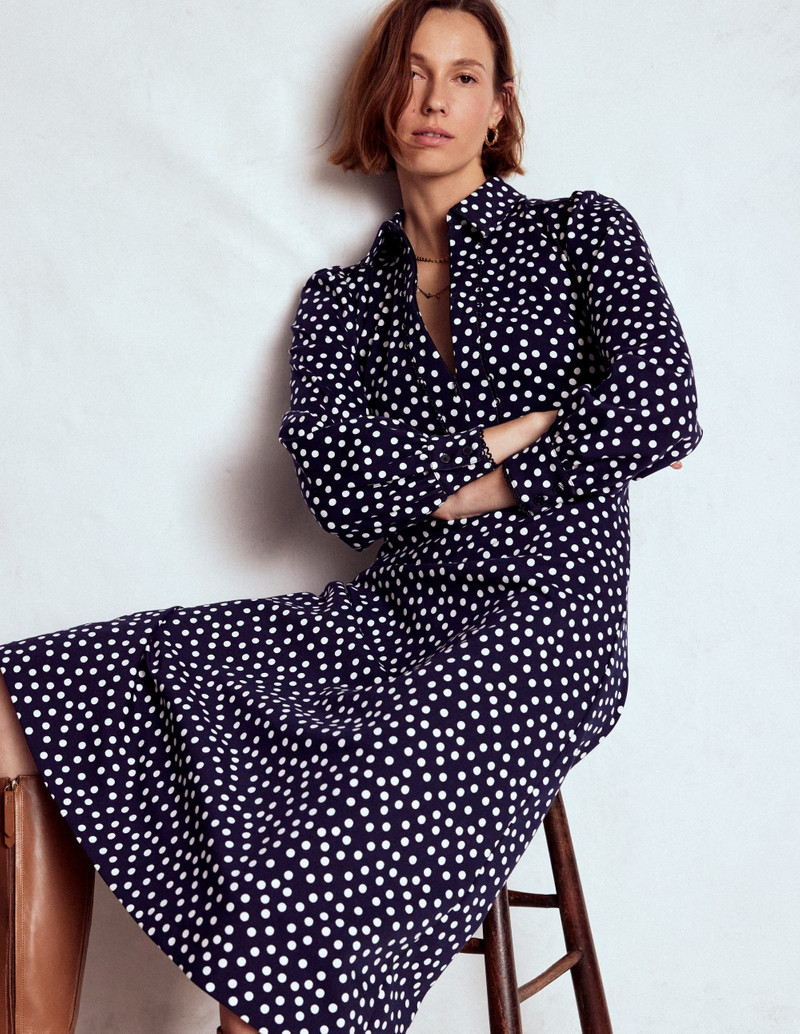 Pip Zip-Up Ponte Midi Dress-French Navy, Painted Dot 3