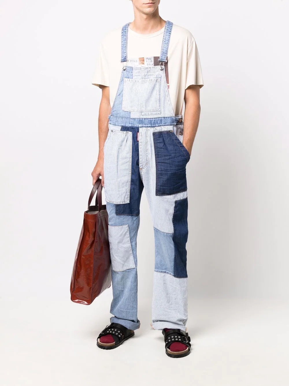 patchwork denim dungarees - 2