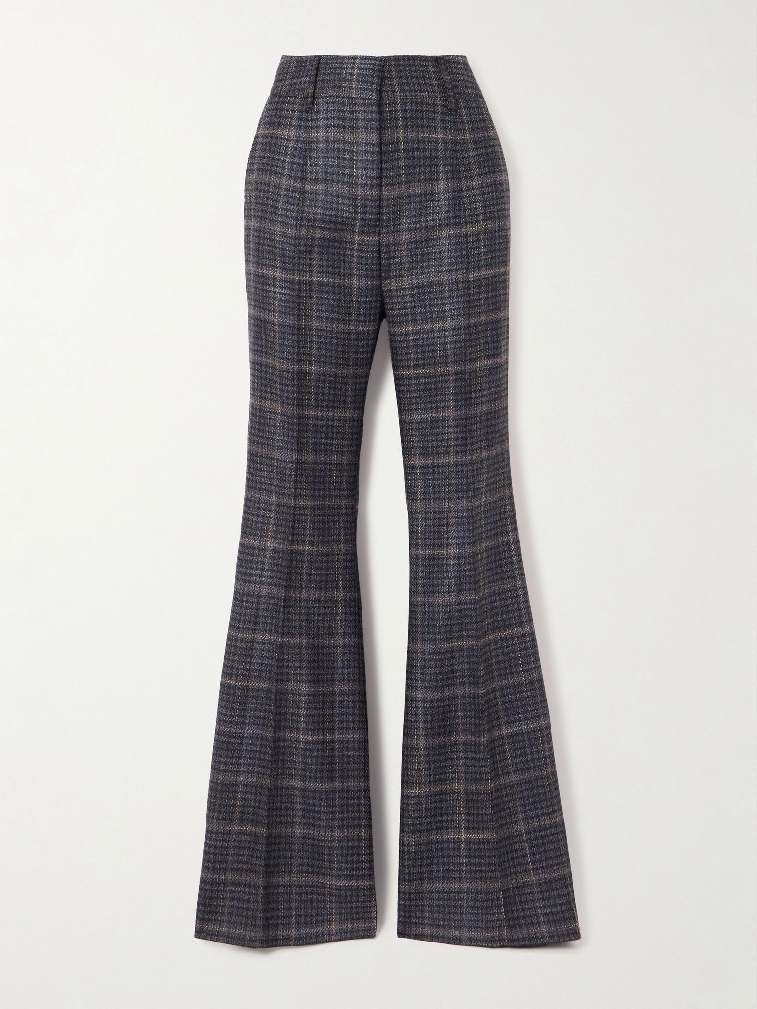 Rhein checked wool and silk-blend flared pants Dark gray - 1