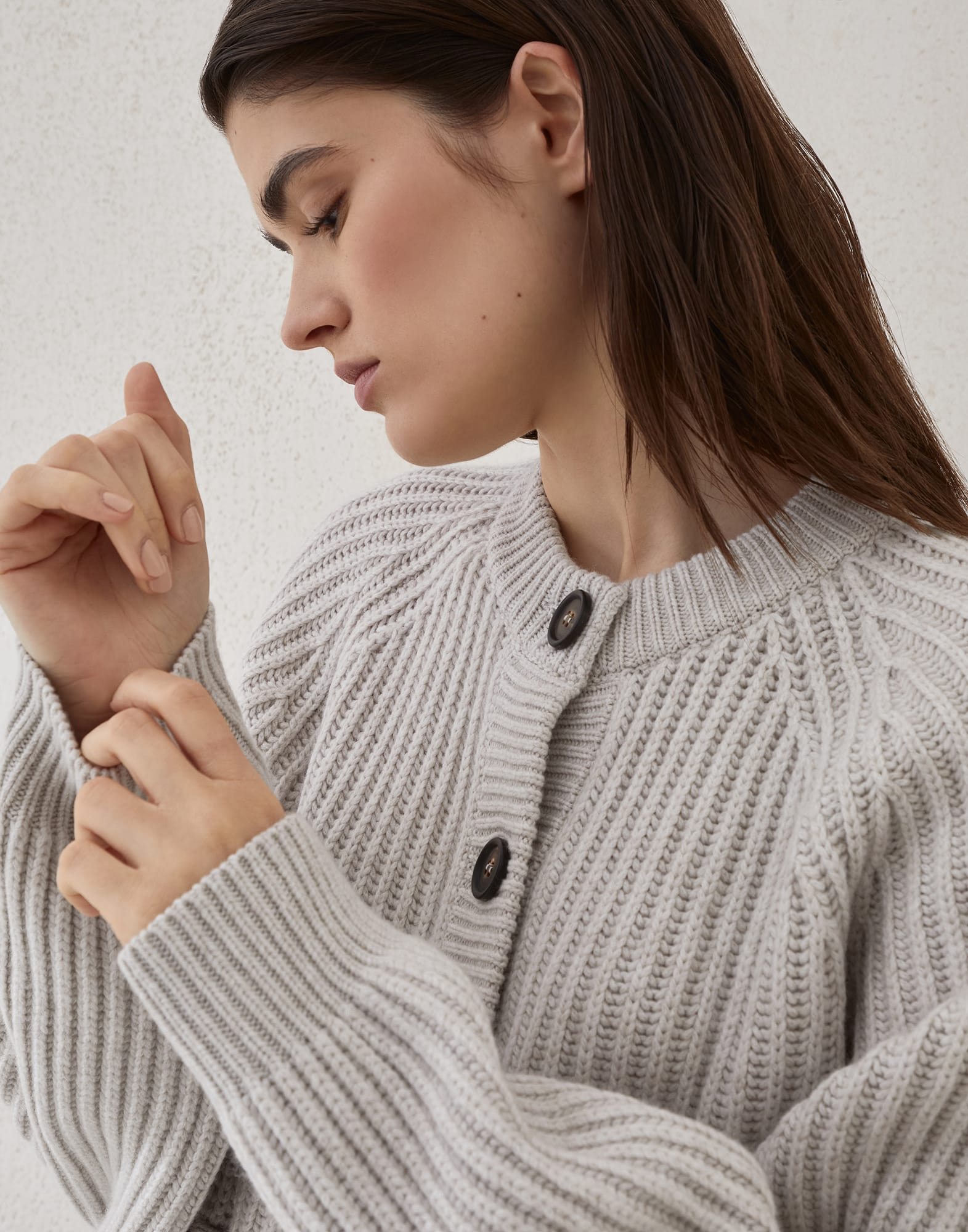 English rib cardigan in cashmere Feather yarn - 3