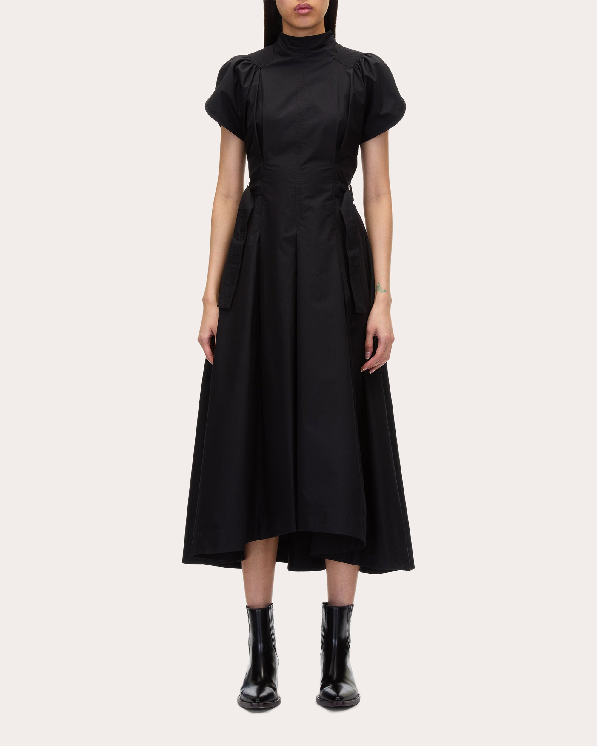 Asymmetric Pleated Cotton-Blend Midi Dress - 1