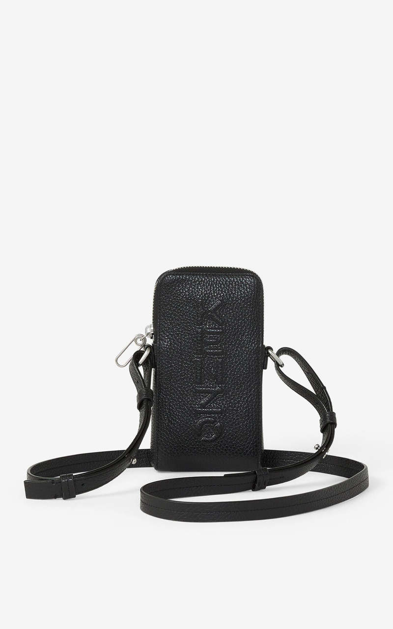 KENZO Imprint grained leather crossbody phone holder 1