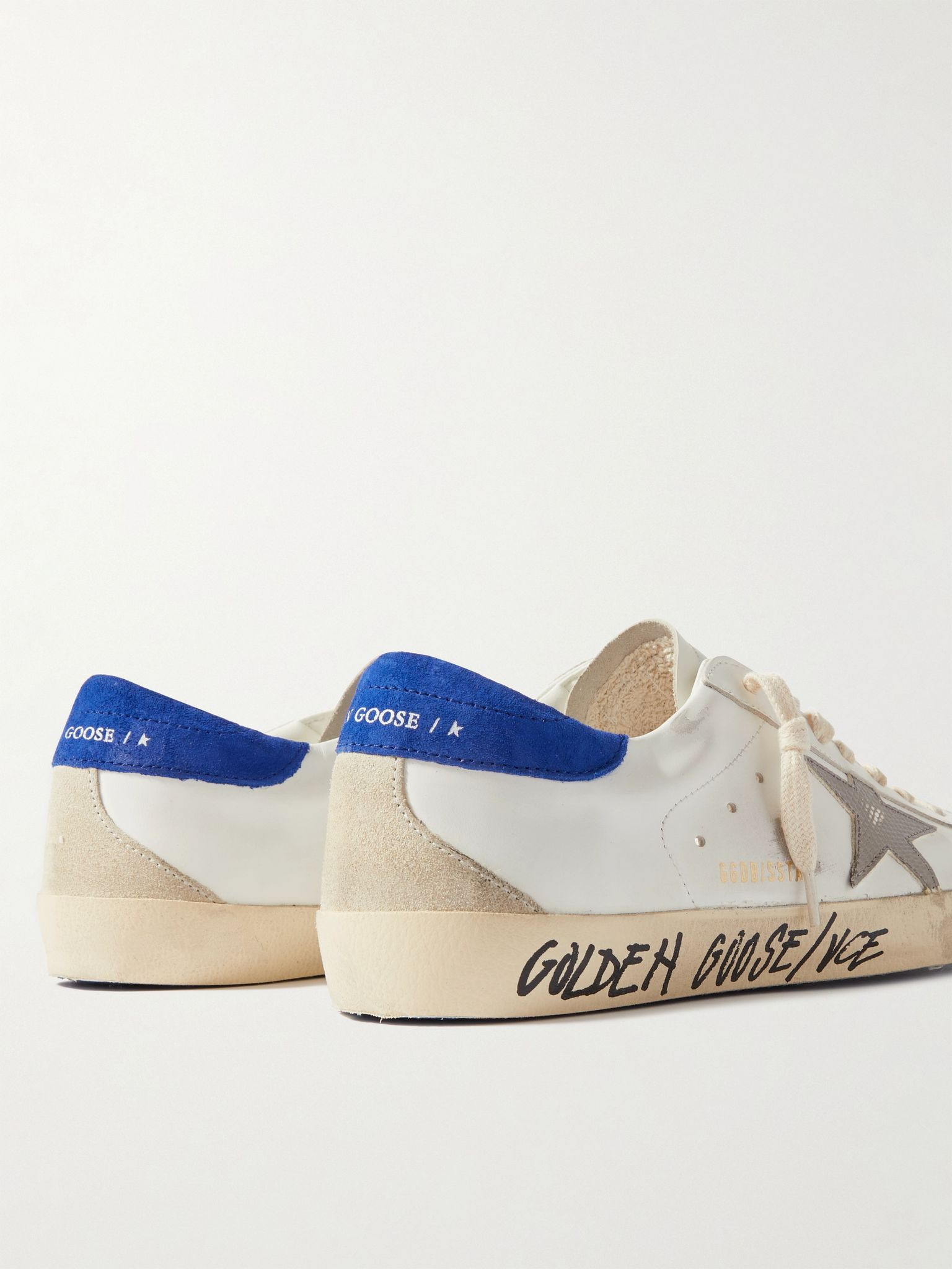 Super-Star Distressed Printed Suede-Trimmed Leather Sneakers White - 5