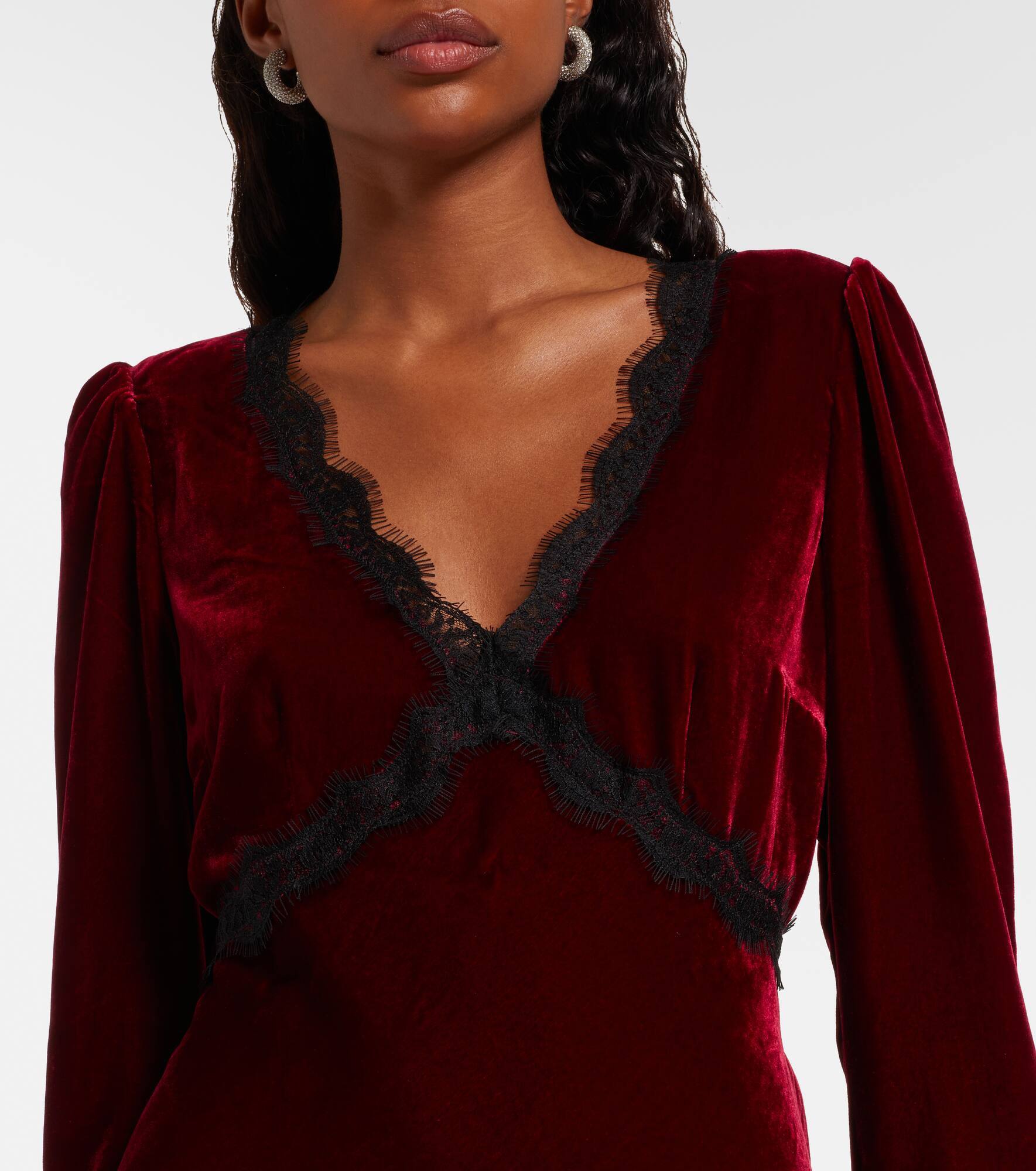 Macie lace-trimmed velvet minidress - 4