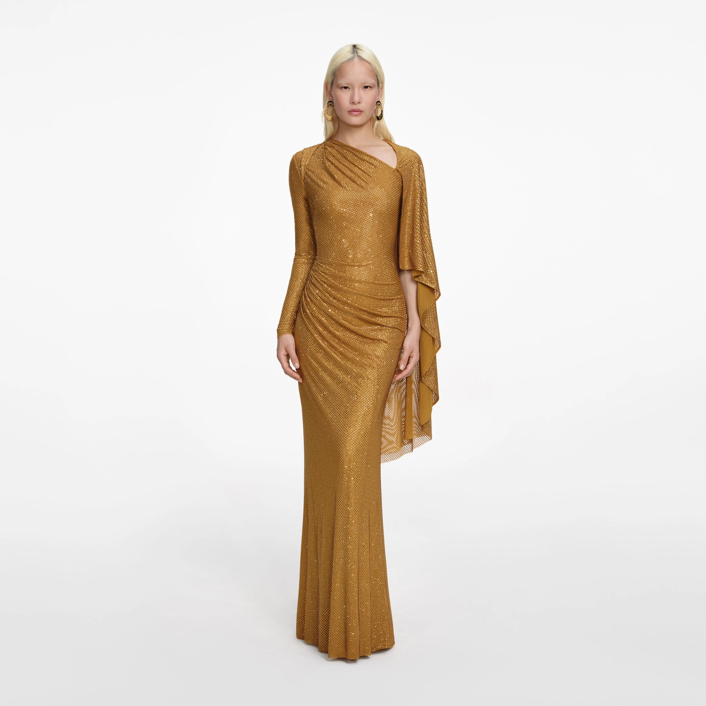 Gold Rhinestone Drape Maxi Dress - 1