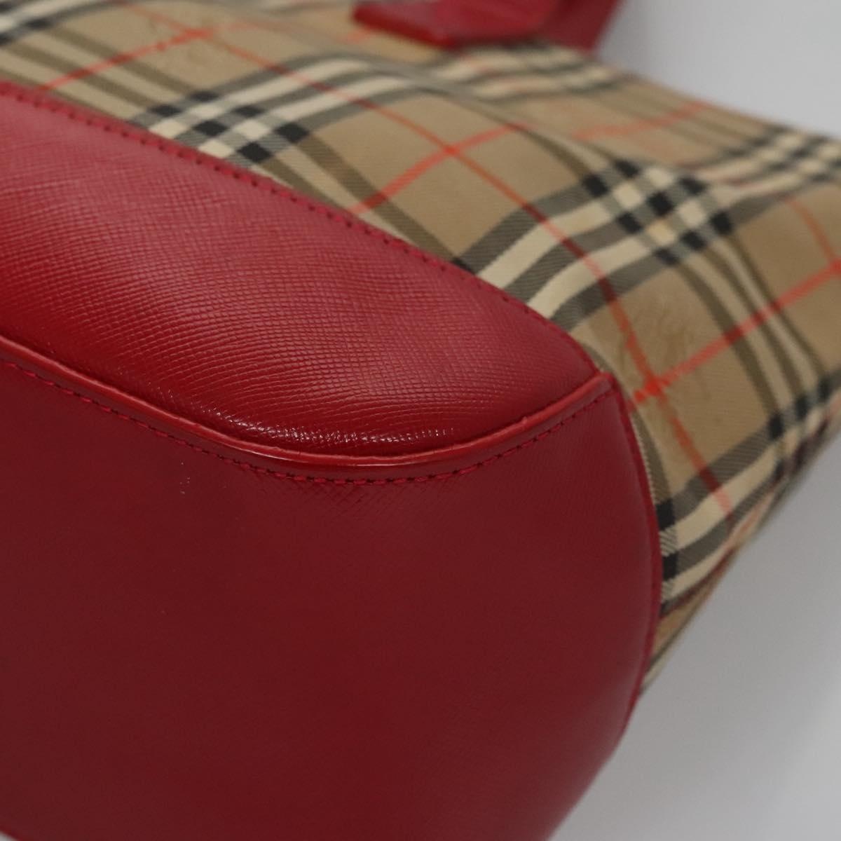 Burberry Nova Check Hand Bag Canvas Beige Red - 16