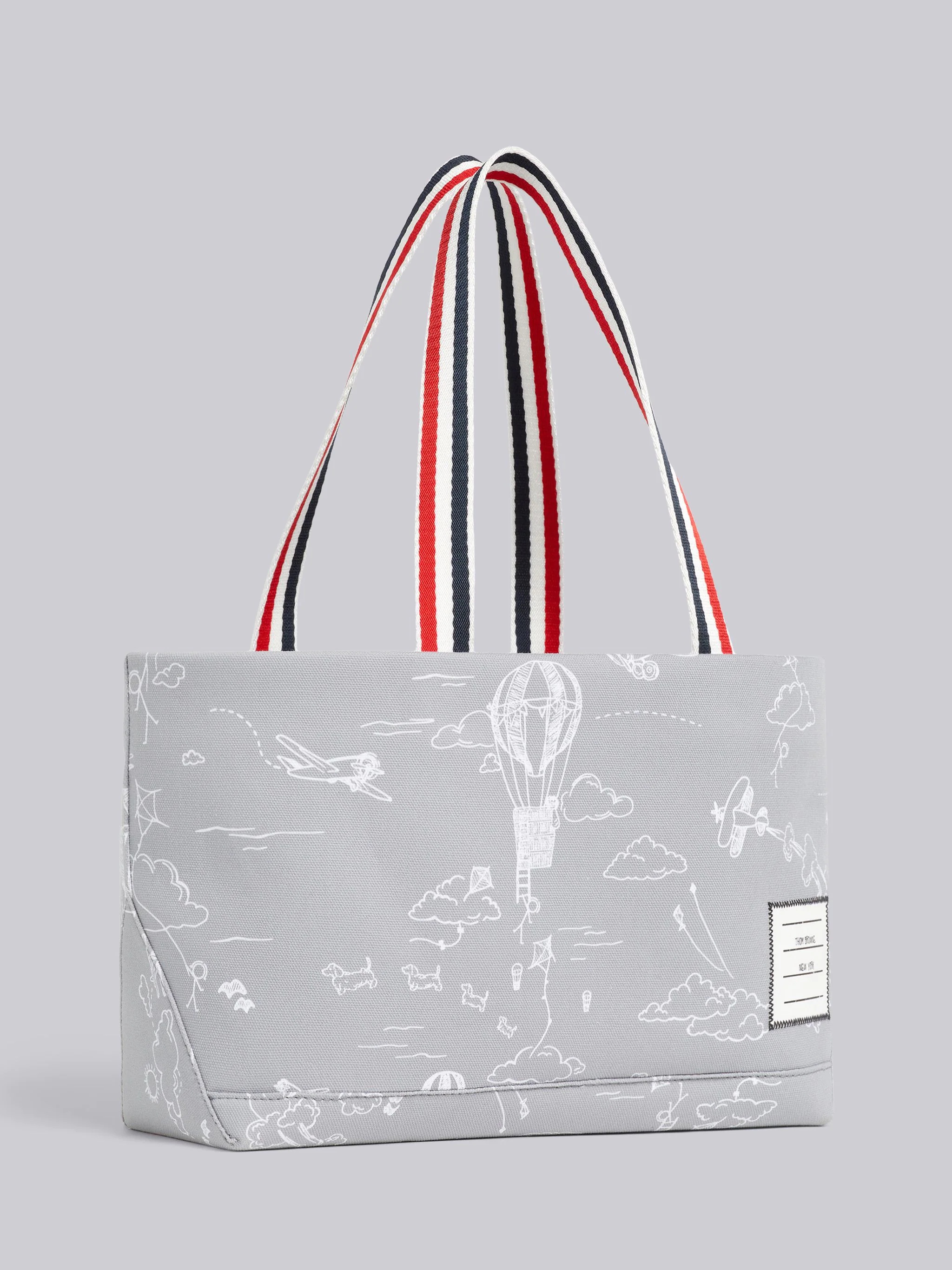Medium Grey Cotton Canvas Sky Motif Drawstring Small Tool Tote - 3