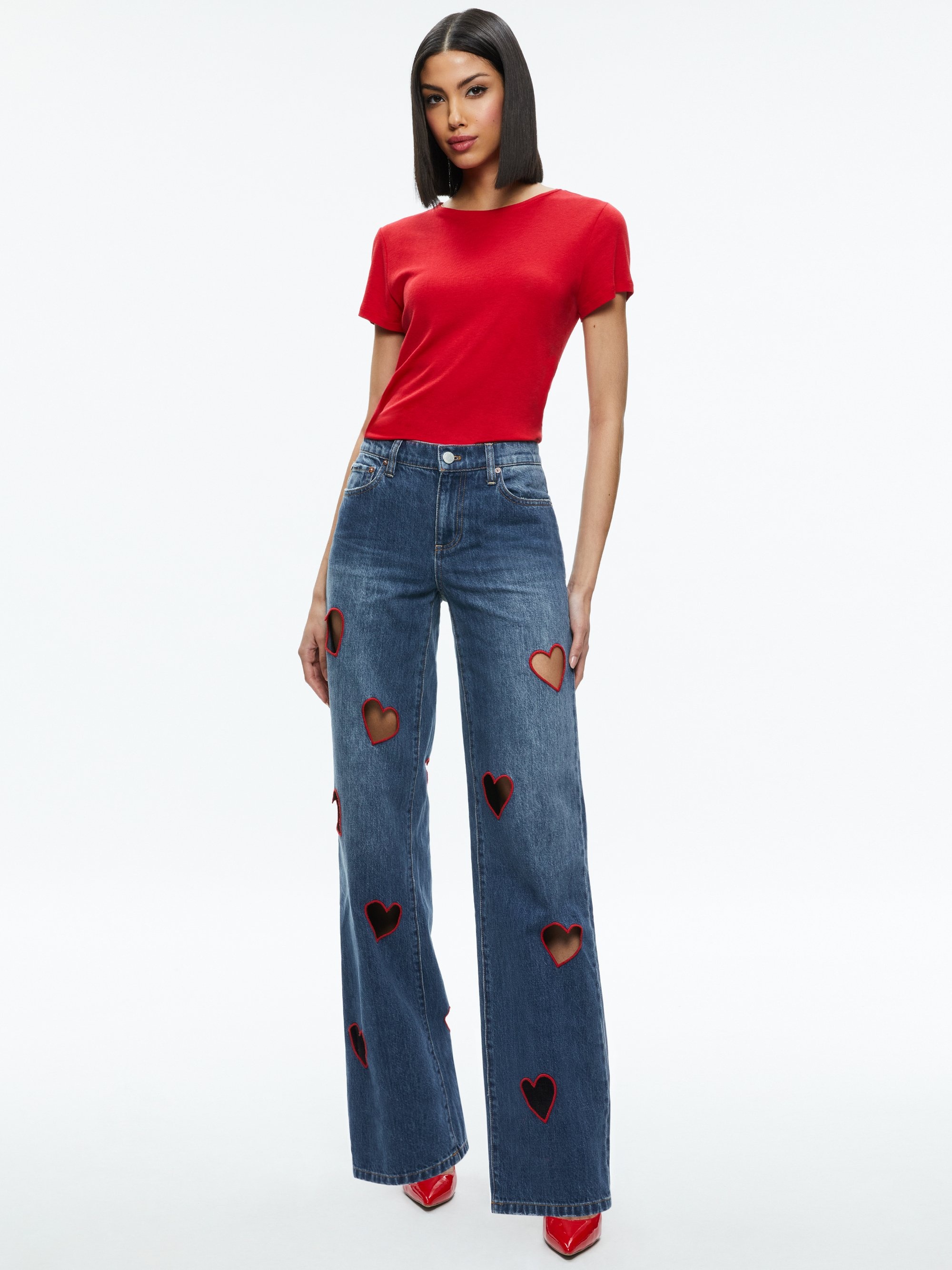 KARRIE EMBROIDERED HEART CUTOUT JEAN - 1