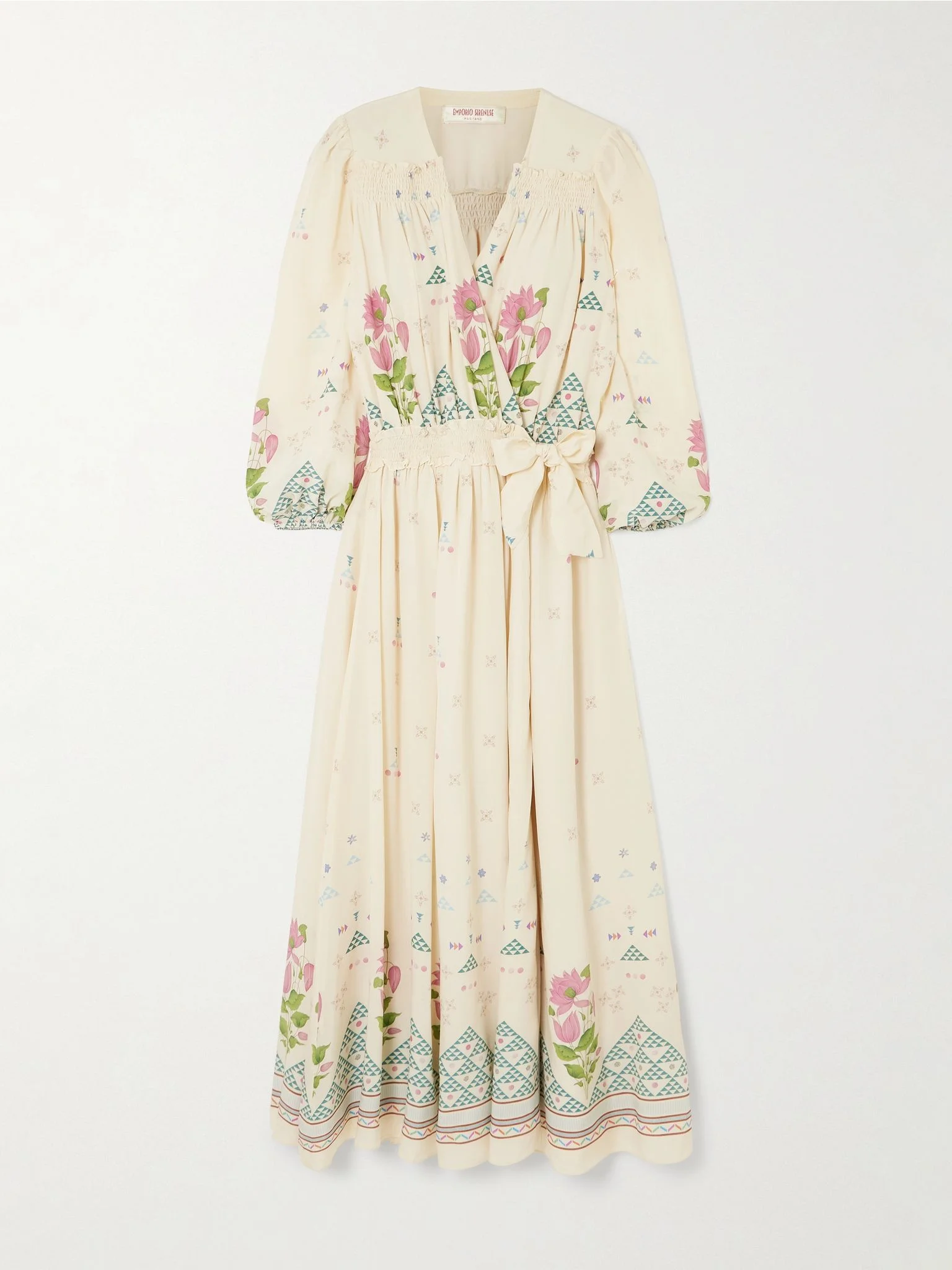 Lavinia belted floral-print silk crepe de chine wrap maxi dress Cream - 1