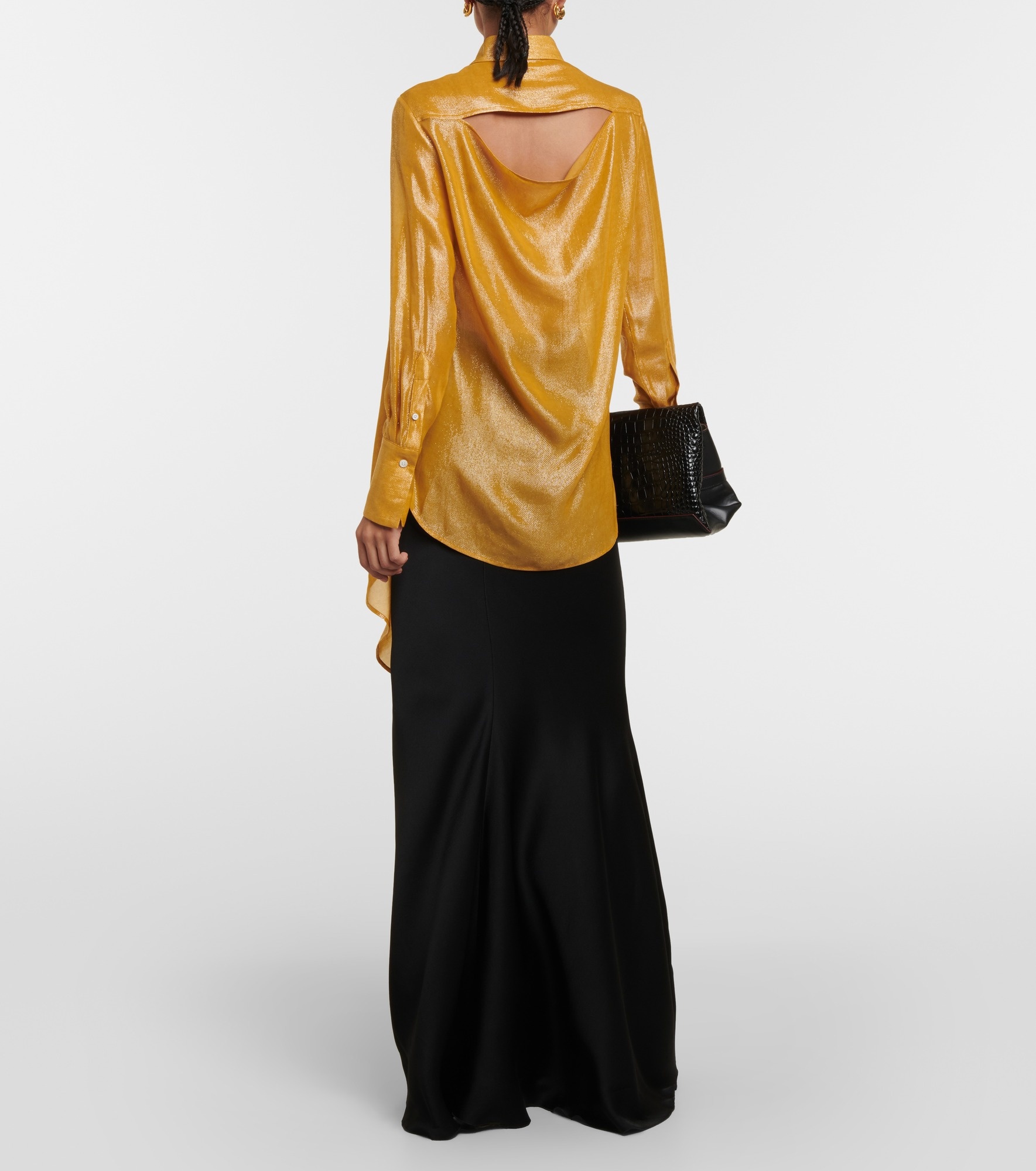 Draped tie-neck lamé blouse - 3