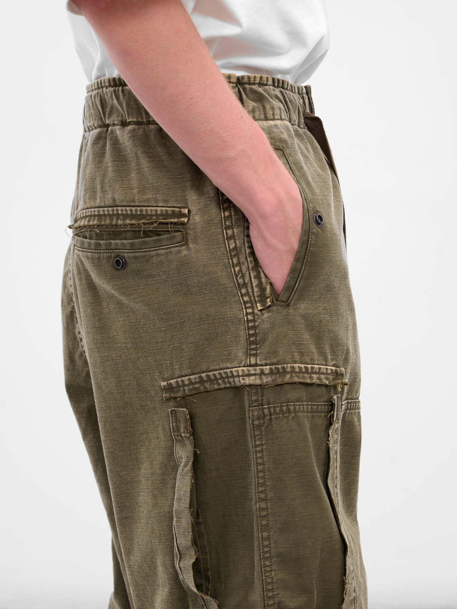 Green Cotton Deconstructed Cargo Pants - 4