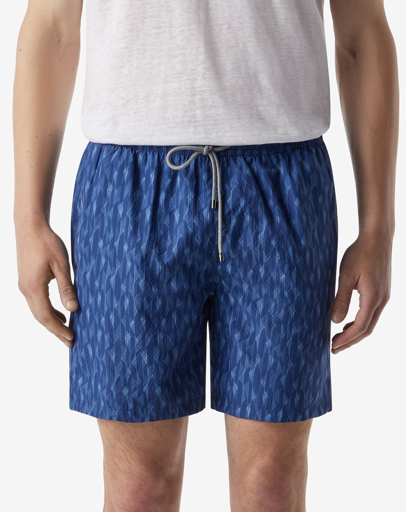 Denim blue seersucker long swim shorts - 3