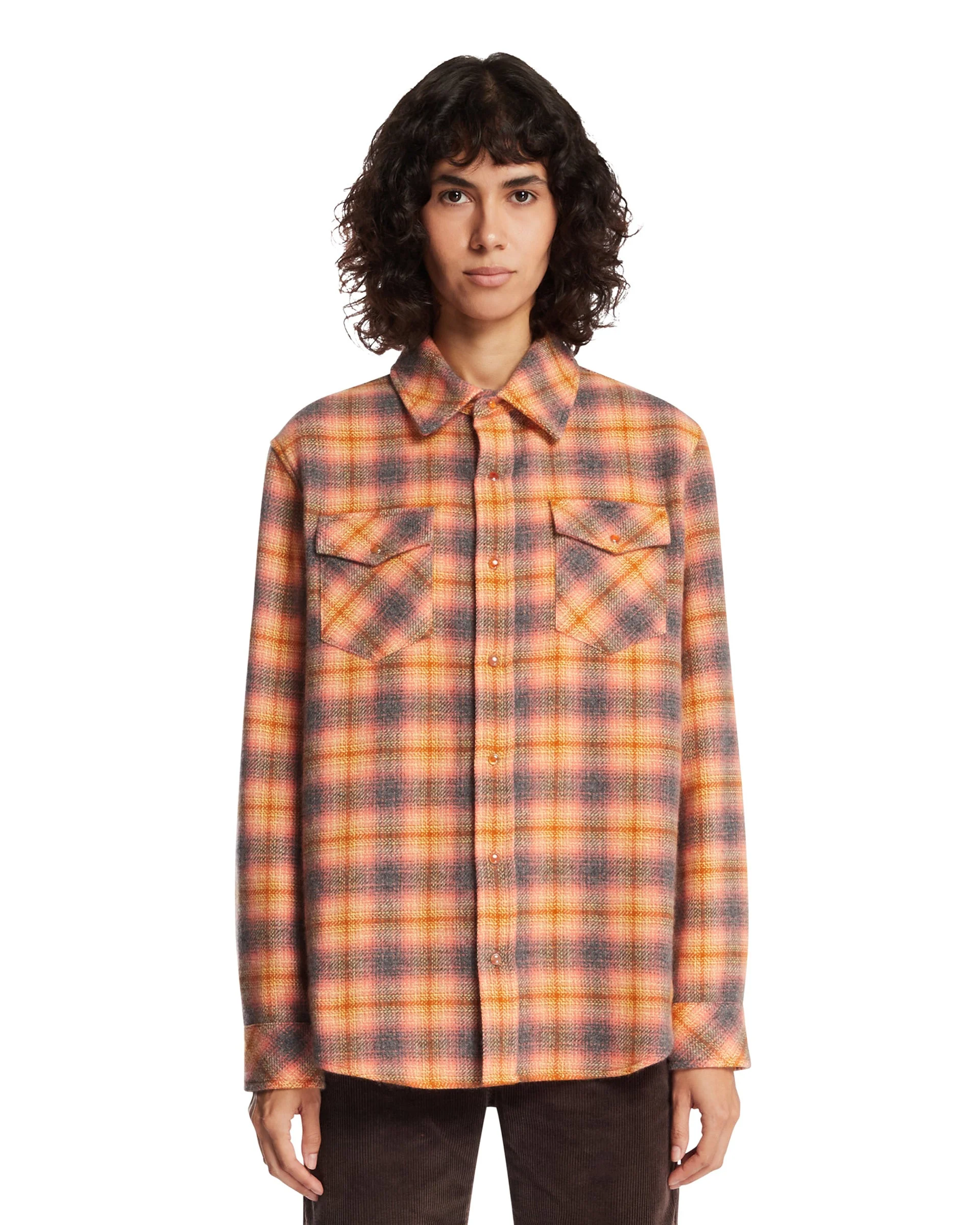 Orange Olive Shadow Tartan Cashmere Shirt - 1